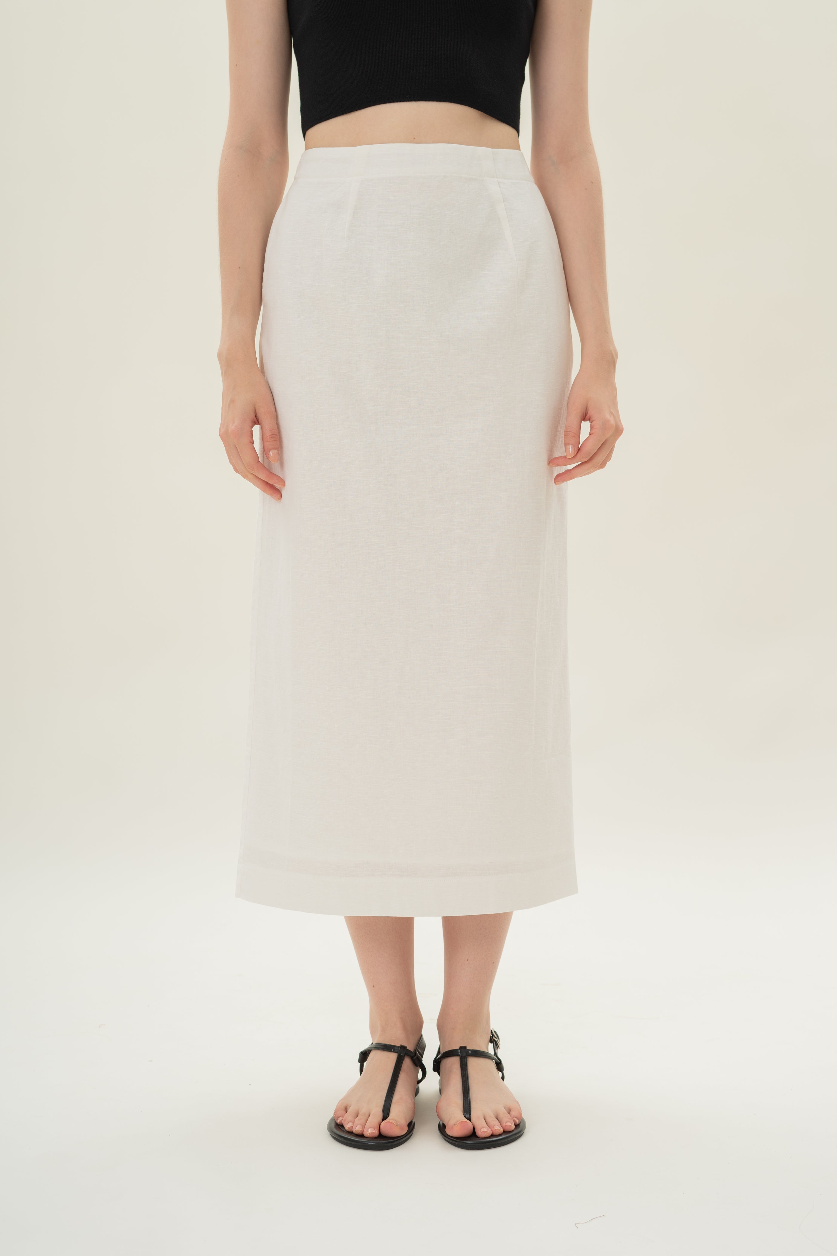 Linen Column Skirt in White