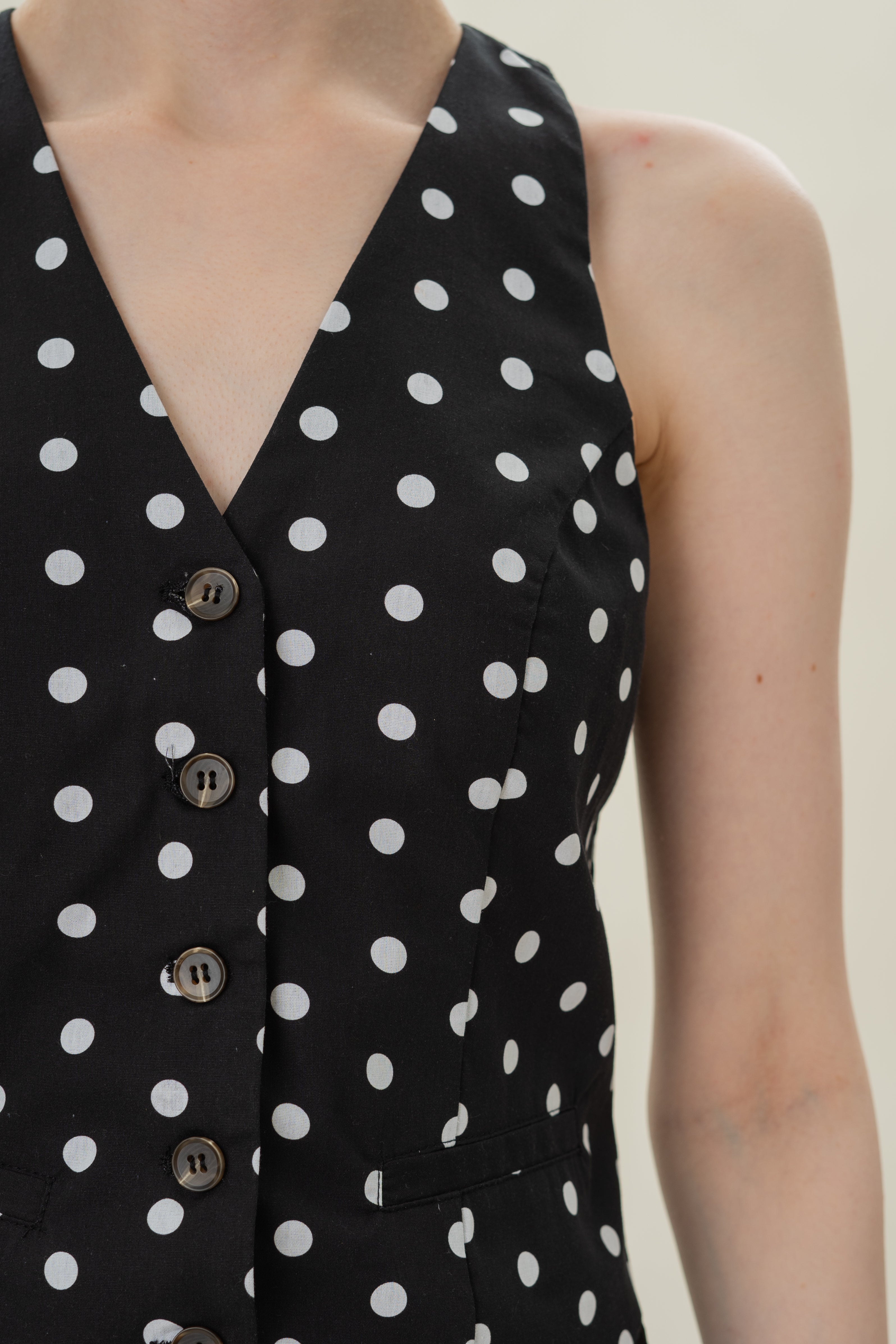 Cotton Halter Padded Waistcoat in Polka Dot