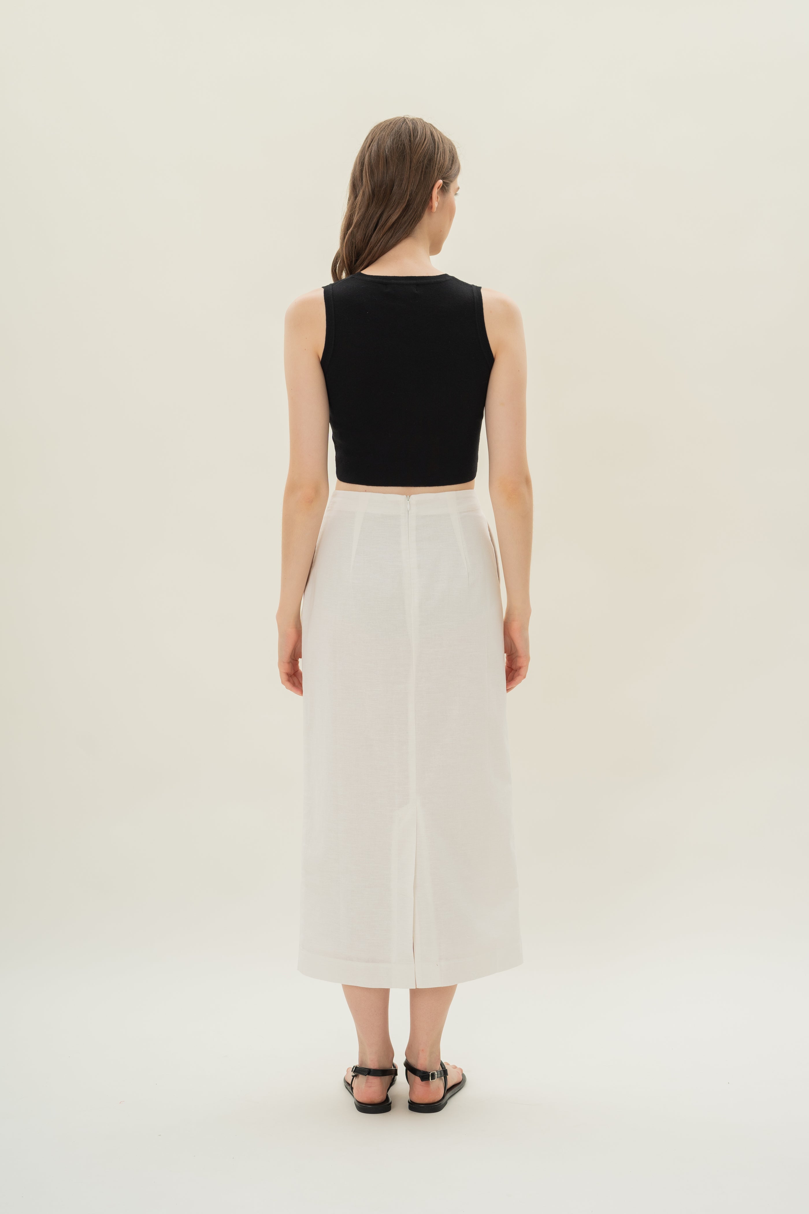 Linen Column Skirt in White