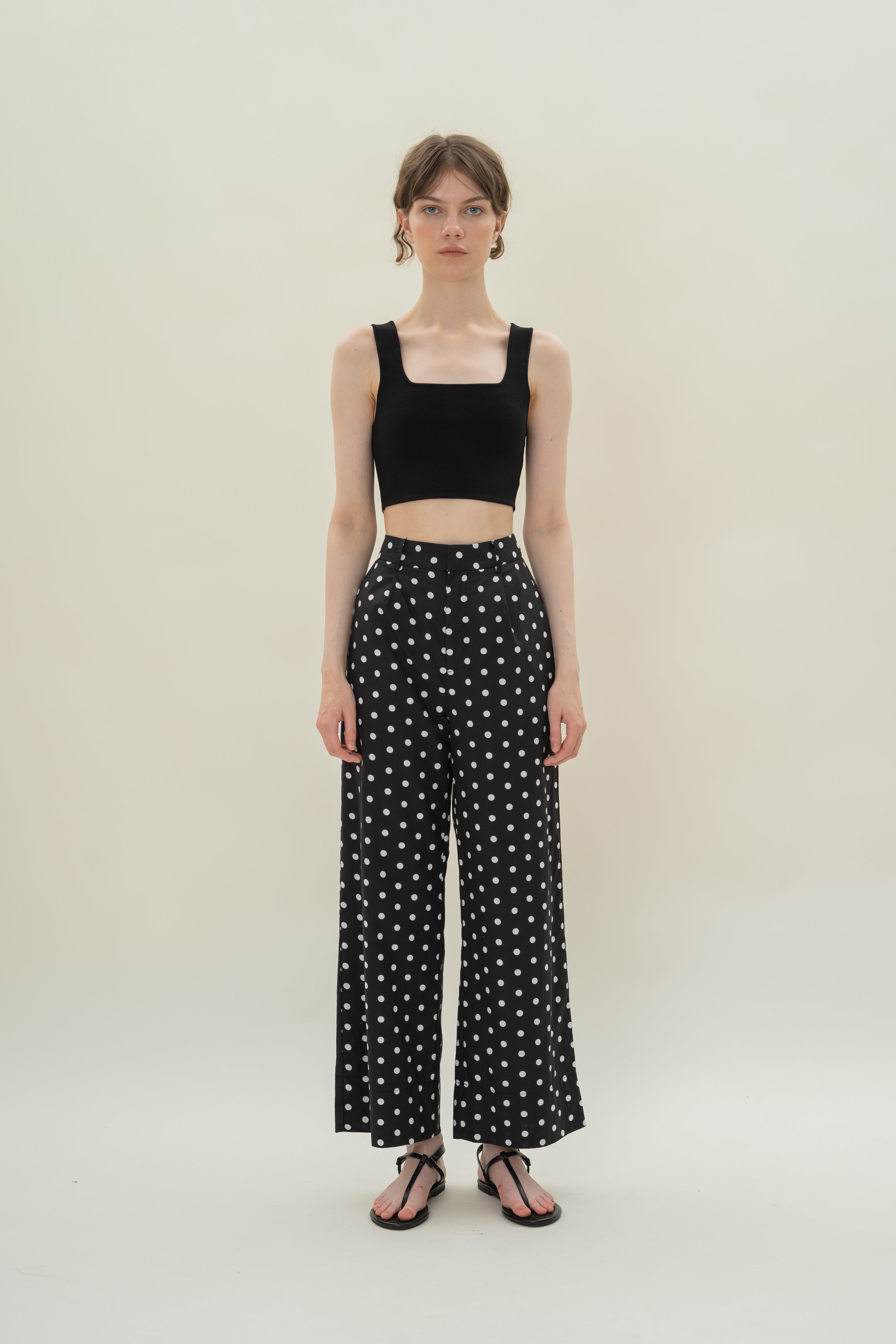 Cotton Straight Pants in Polka Dot