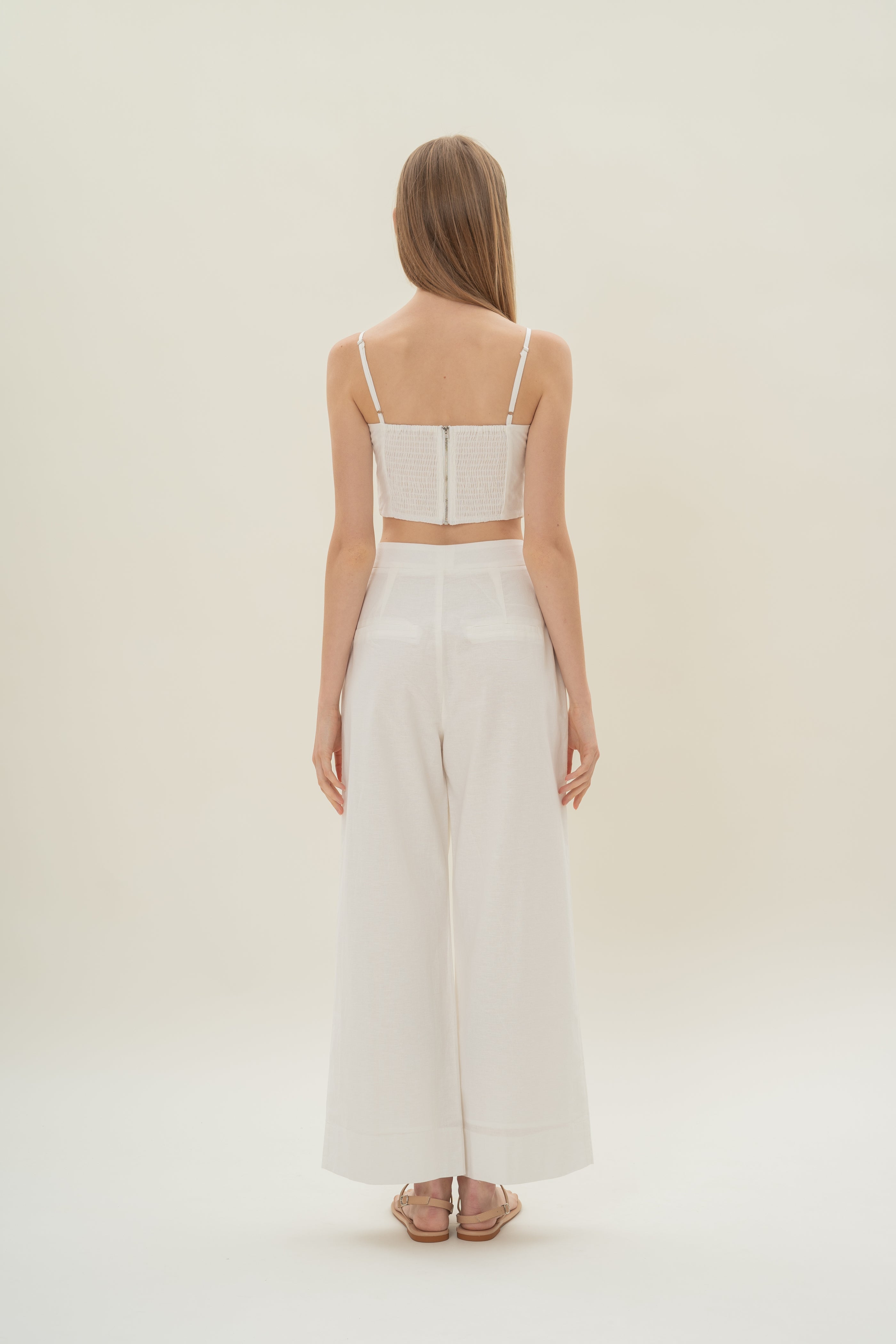 Textured Linen Trousers in White