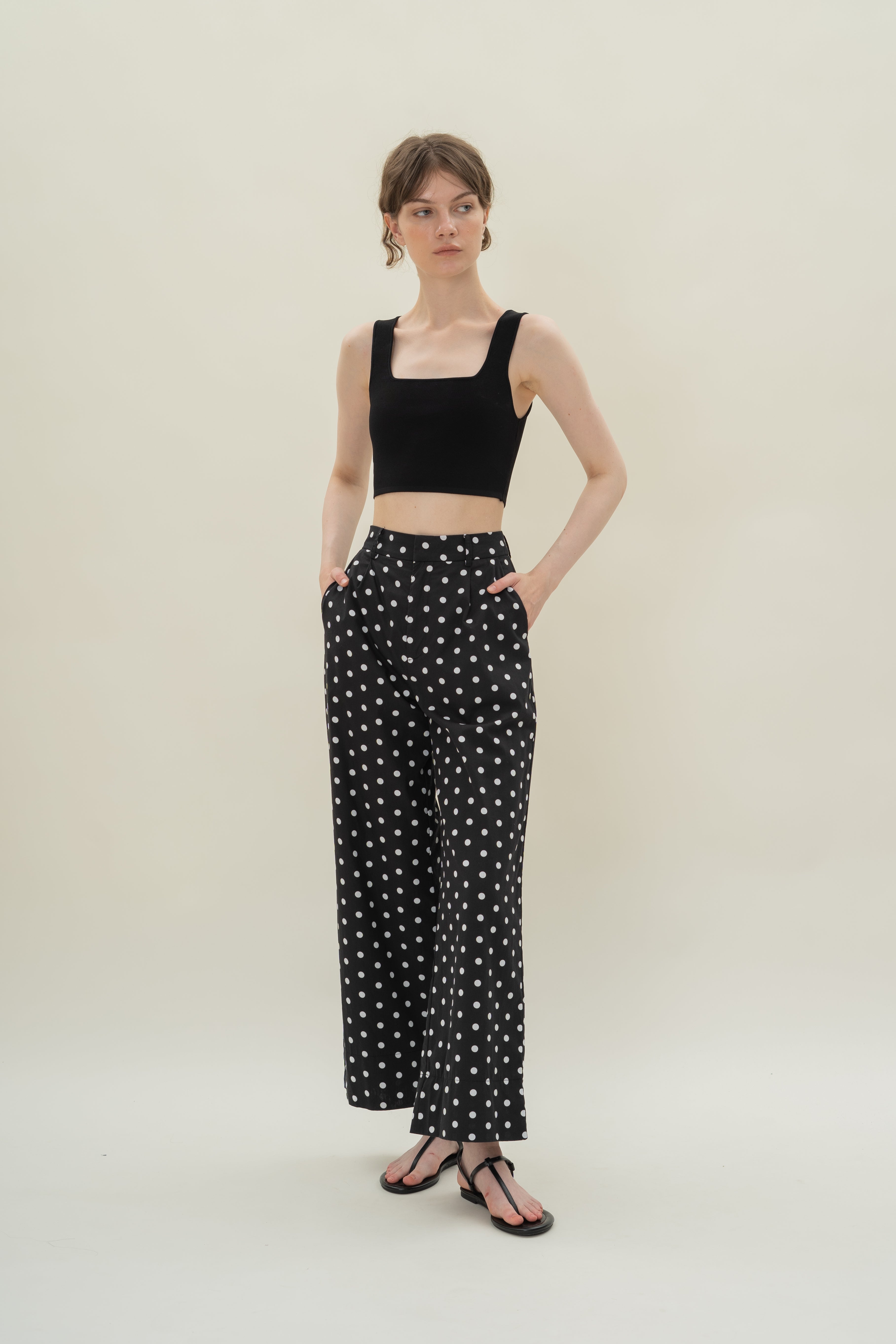 Cotton Straight Pants in Polka Dot