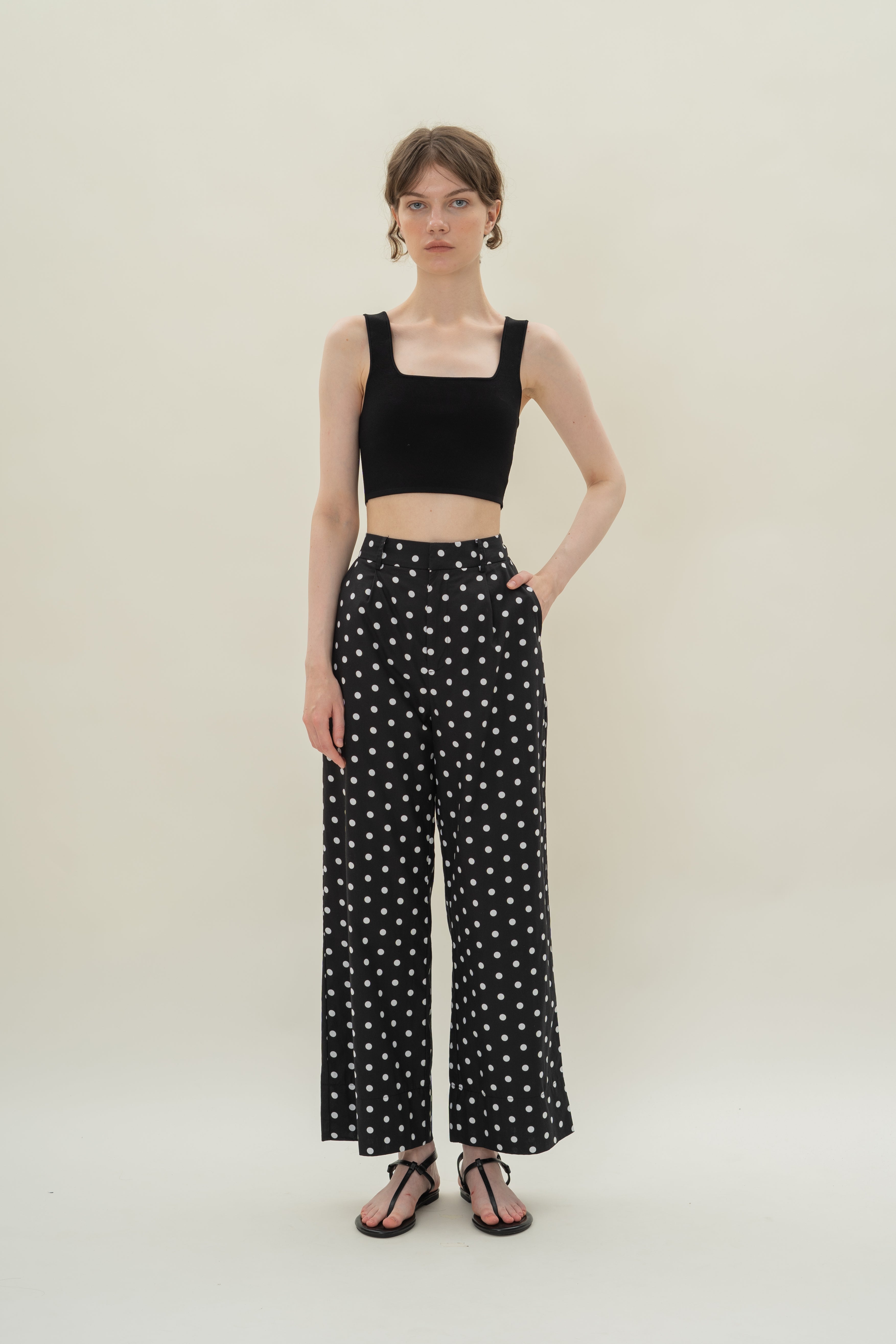 Cotton Straight Pants in Polka Dot