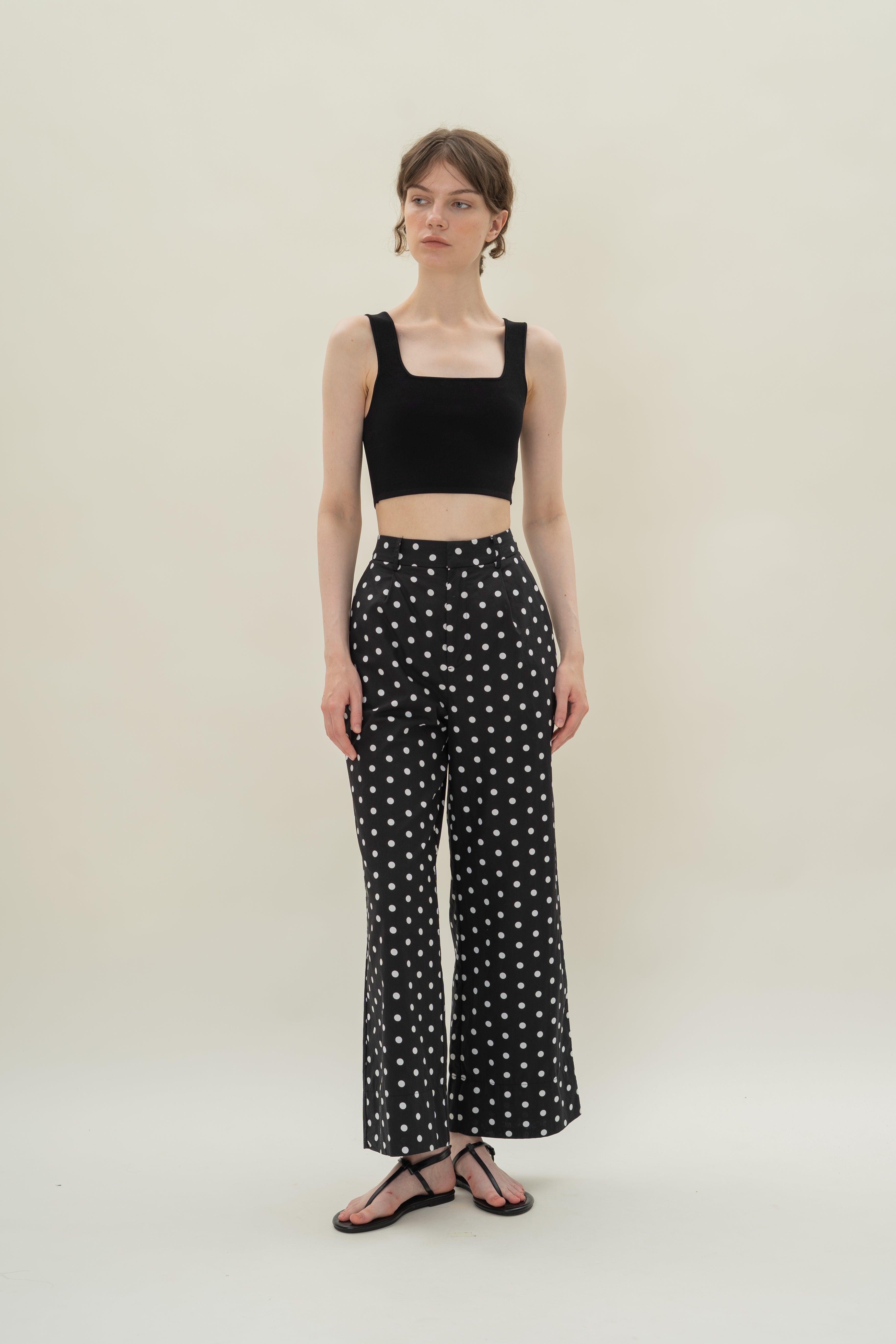 Cotton Straight Pants in Polka Dot