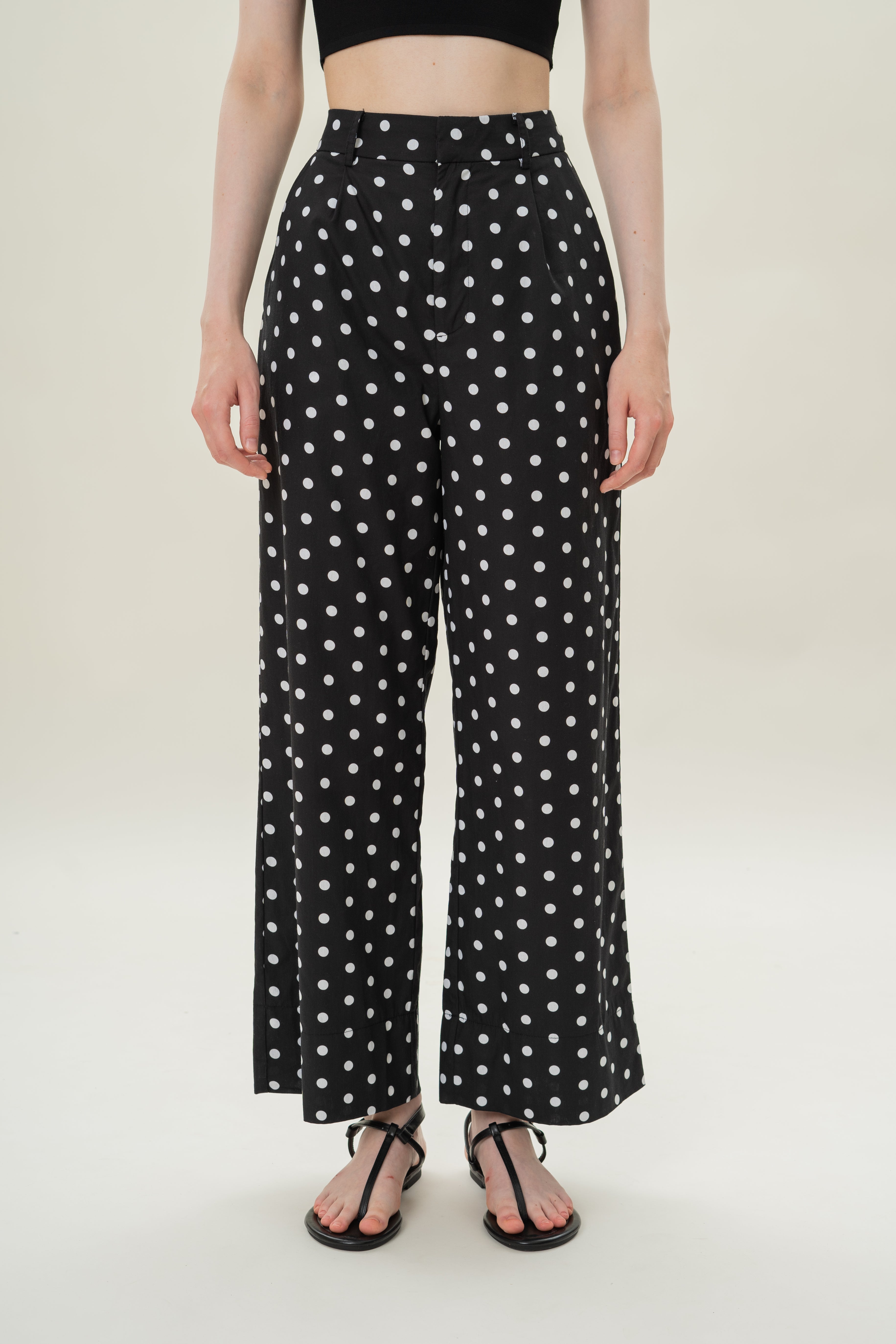 Cotton Straight Pants in Polka Dot