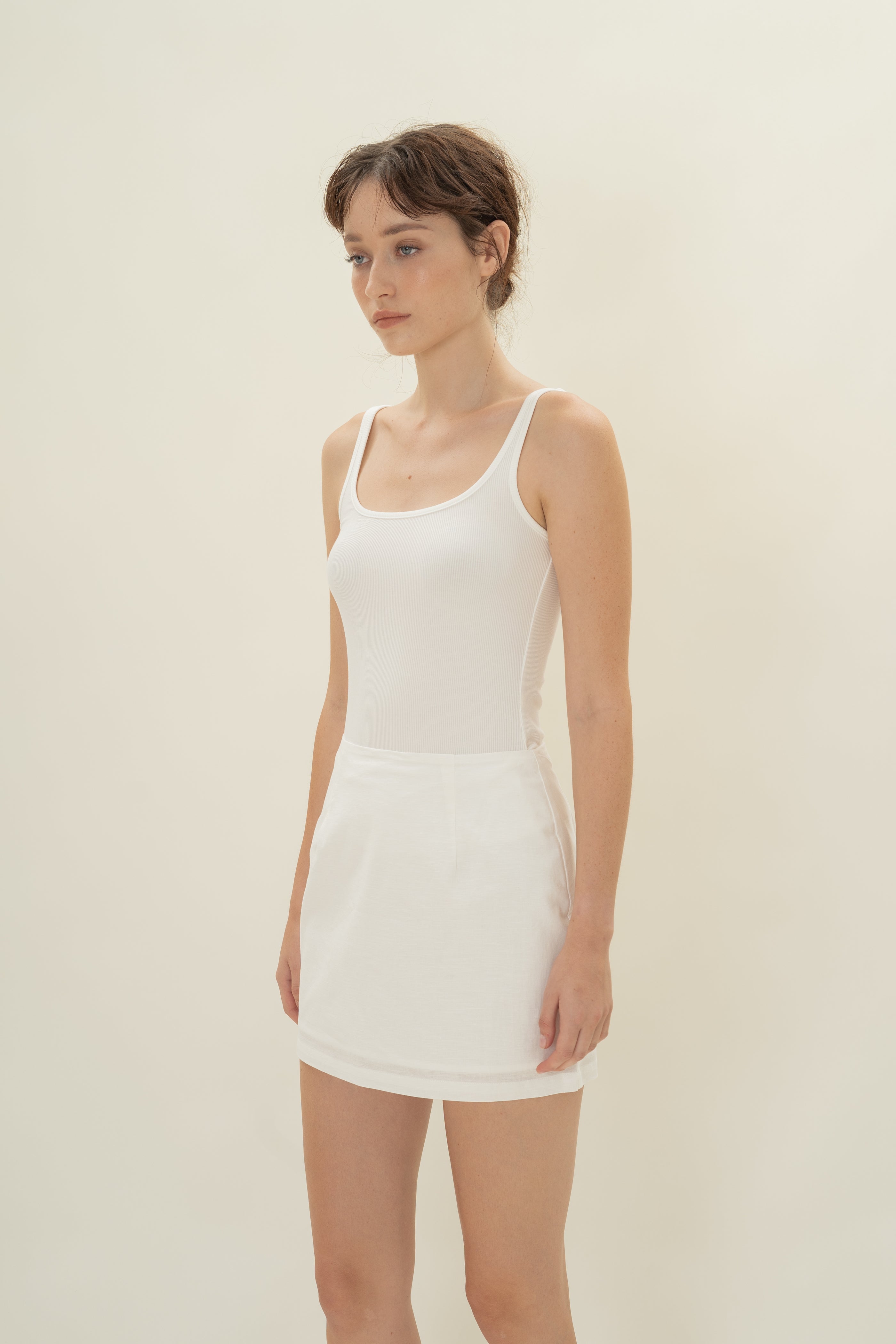 Linen Mini Skirt in White