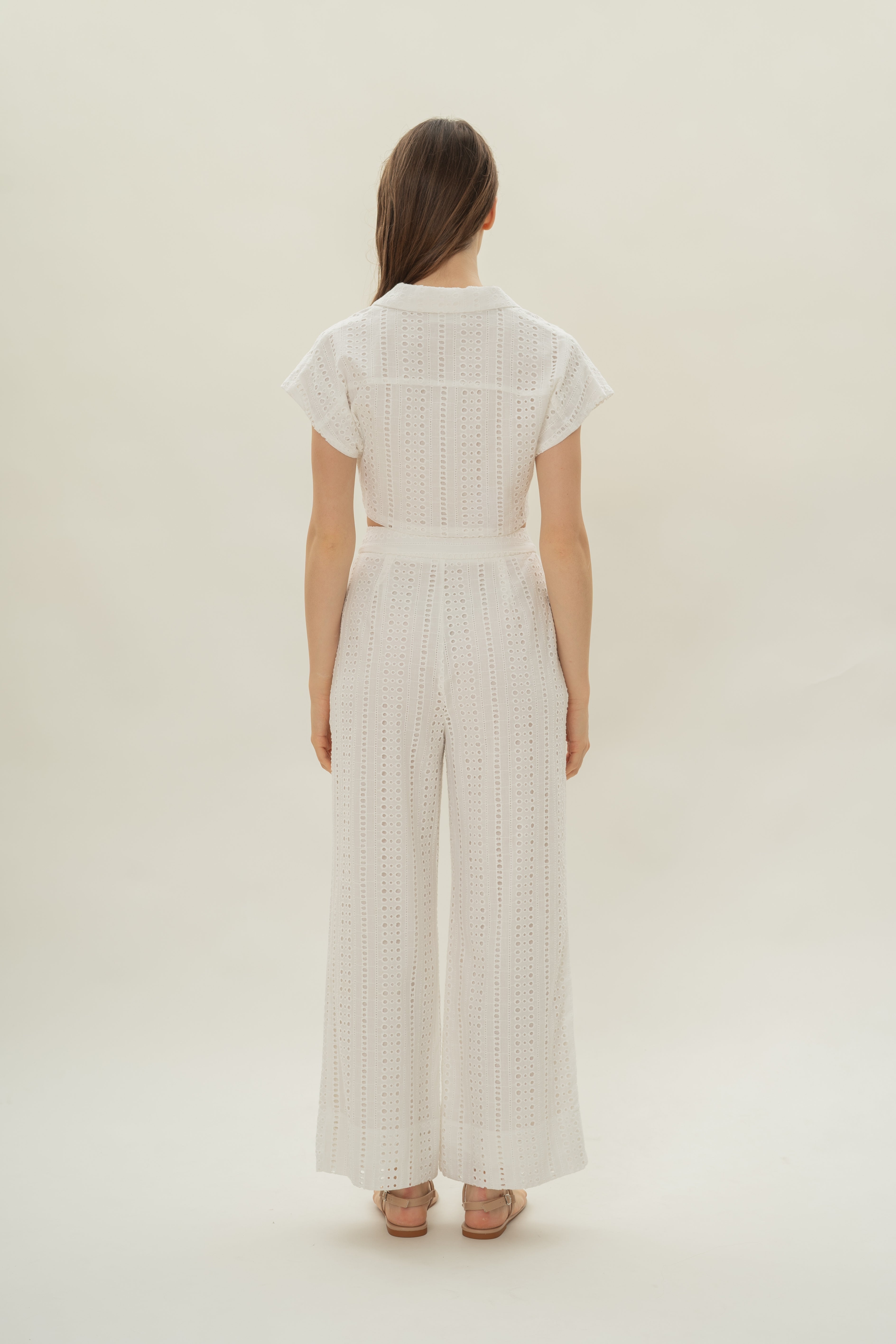 Broderie Anglaise Pleated Trousers in White