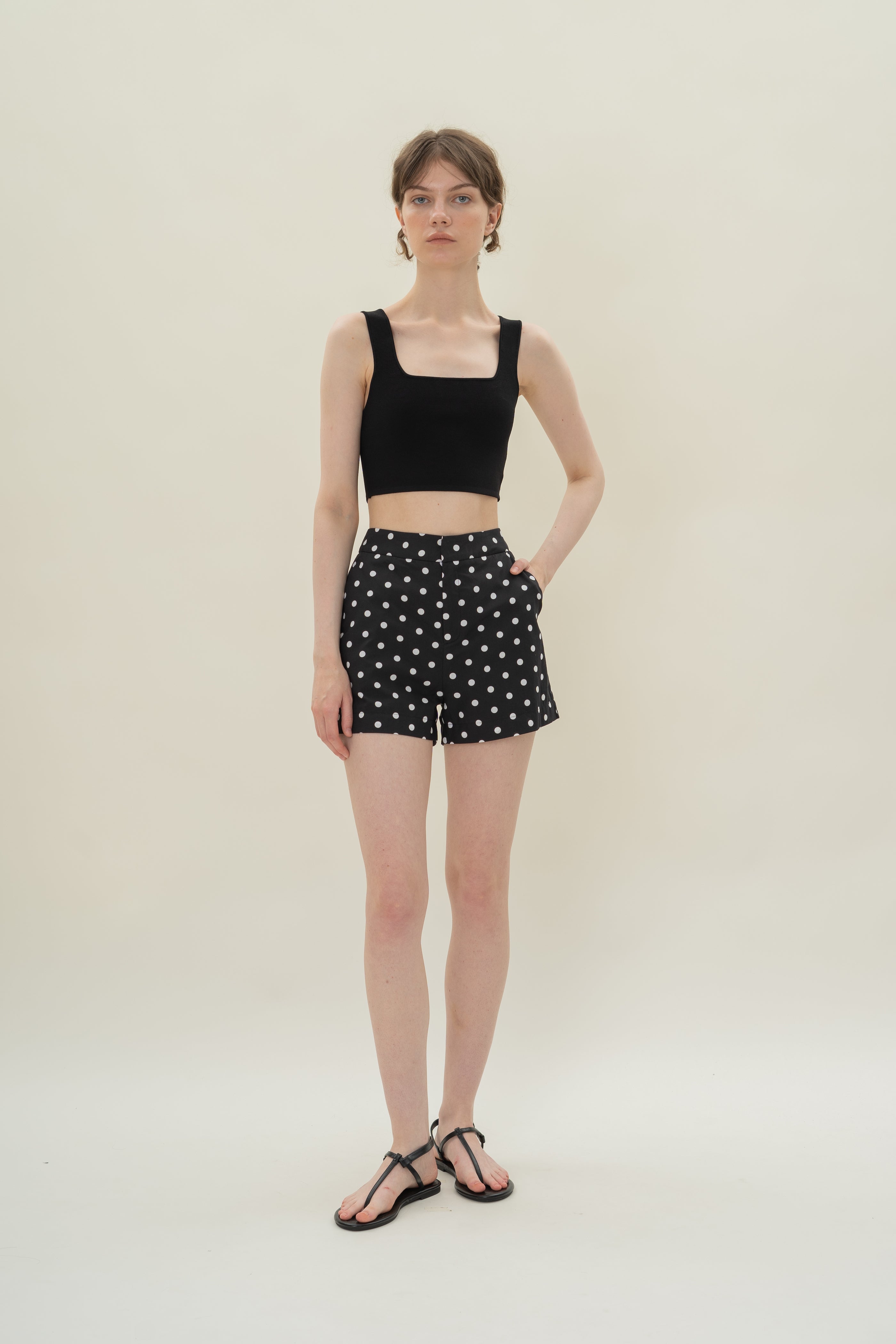 Relaxed Cotton Shorts in Polka Dot