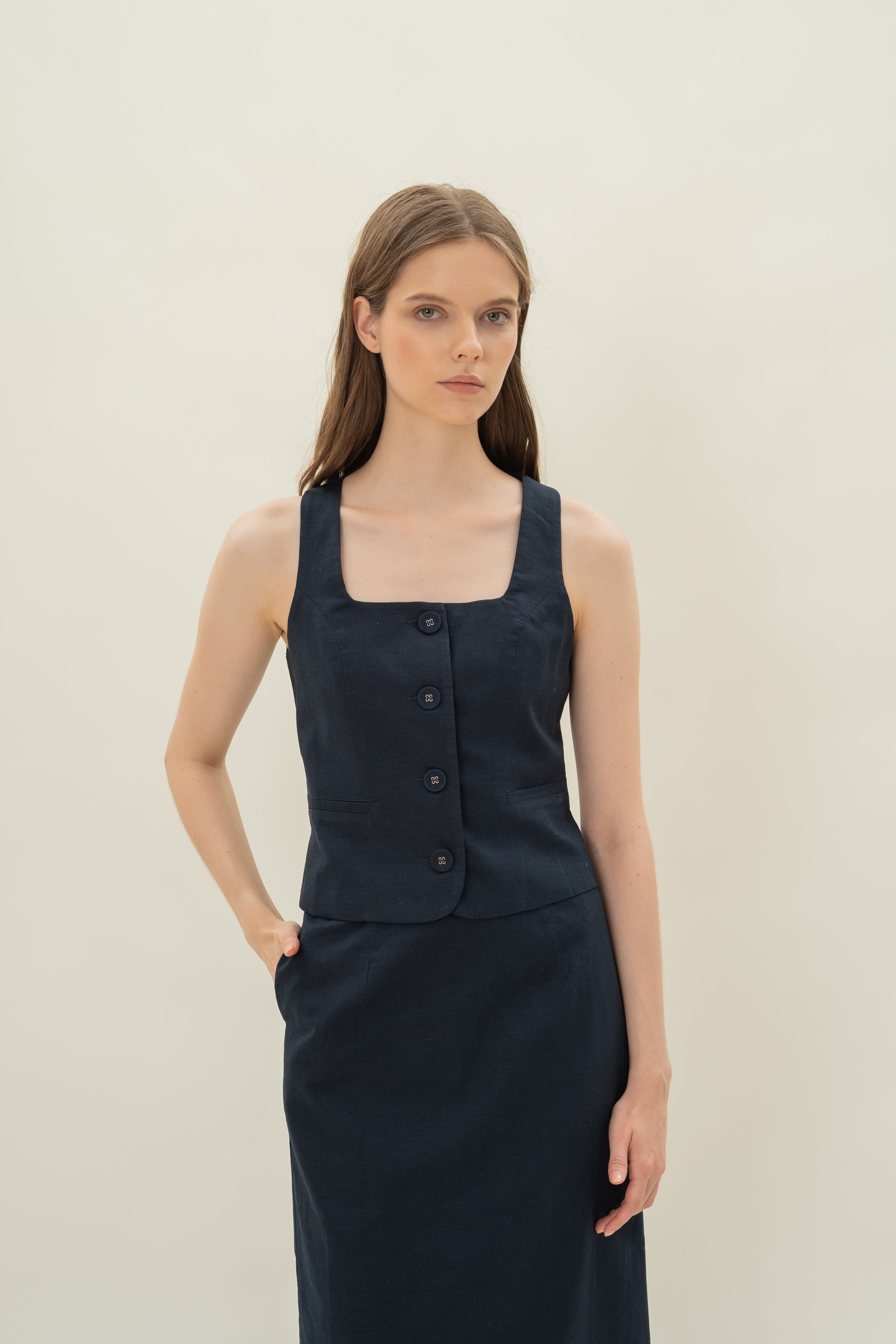 Straight Neck Waistcoat in Midnight