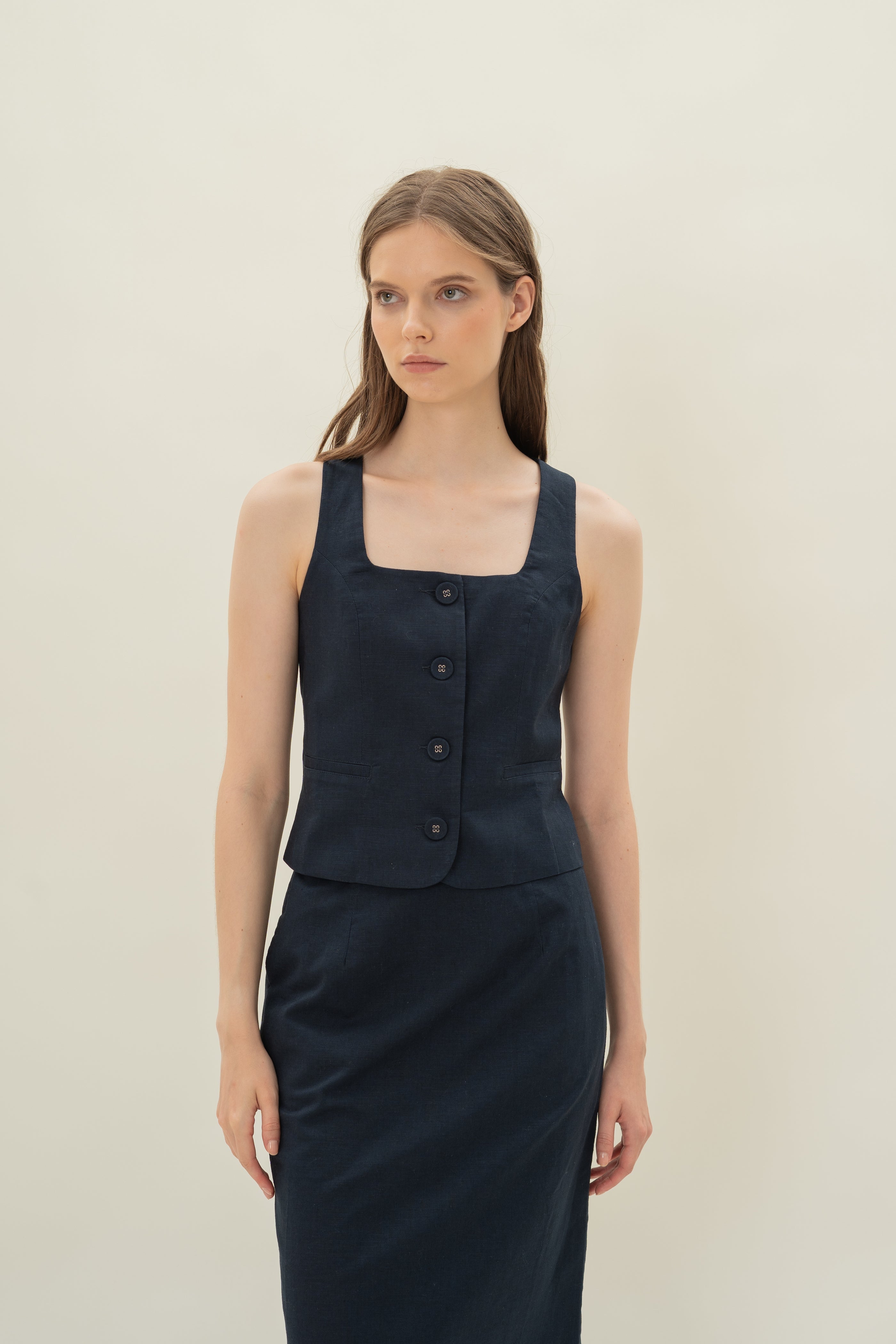 Straight Neck Waistcoat in Midnight