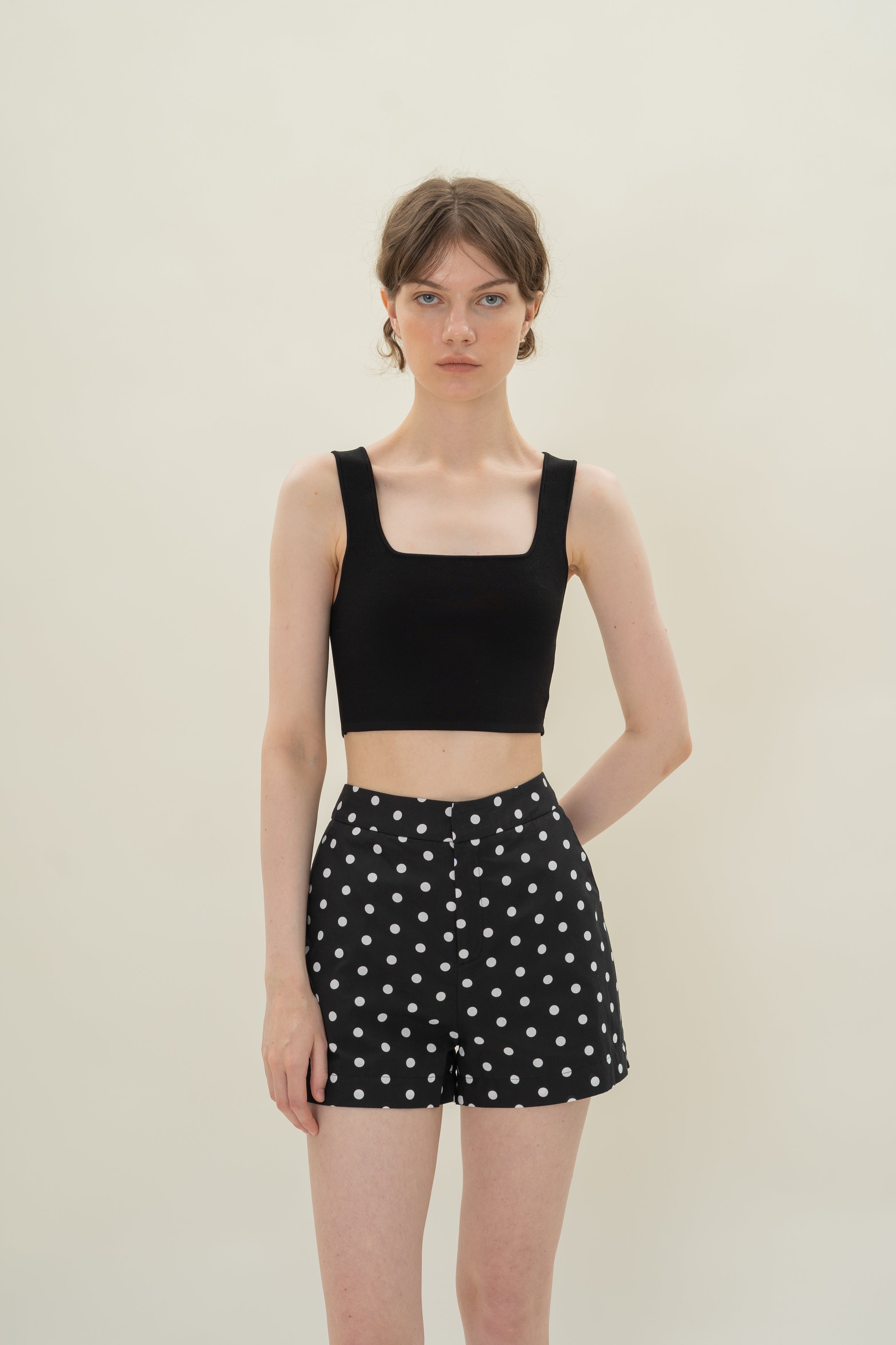 Relaxed Cotton Shorts in Polka Dot