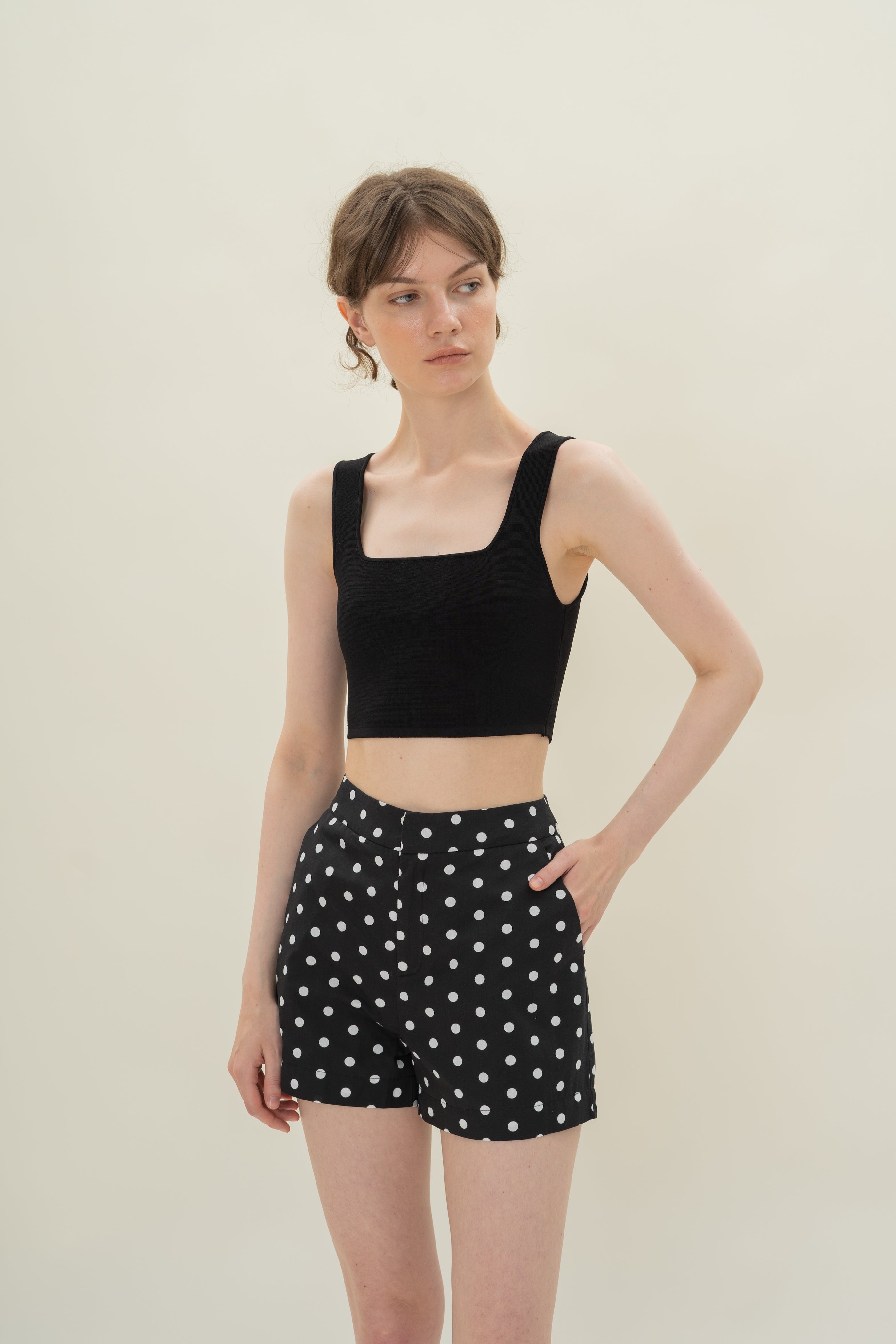 Relaxed Cotton Shorts in Polka Dot