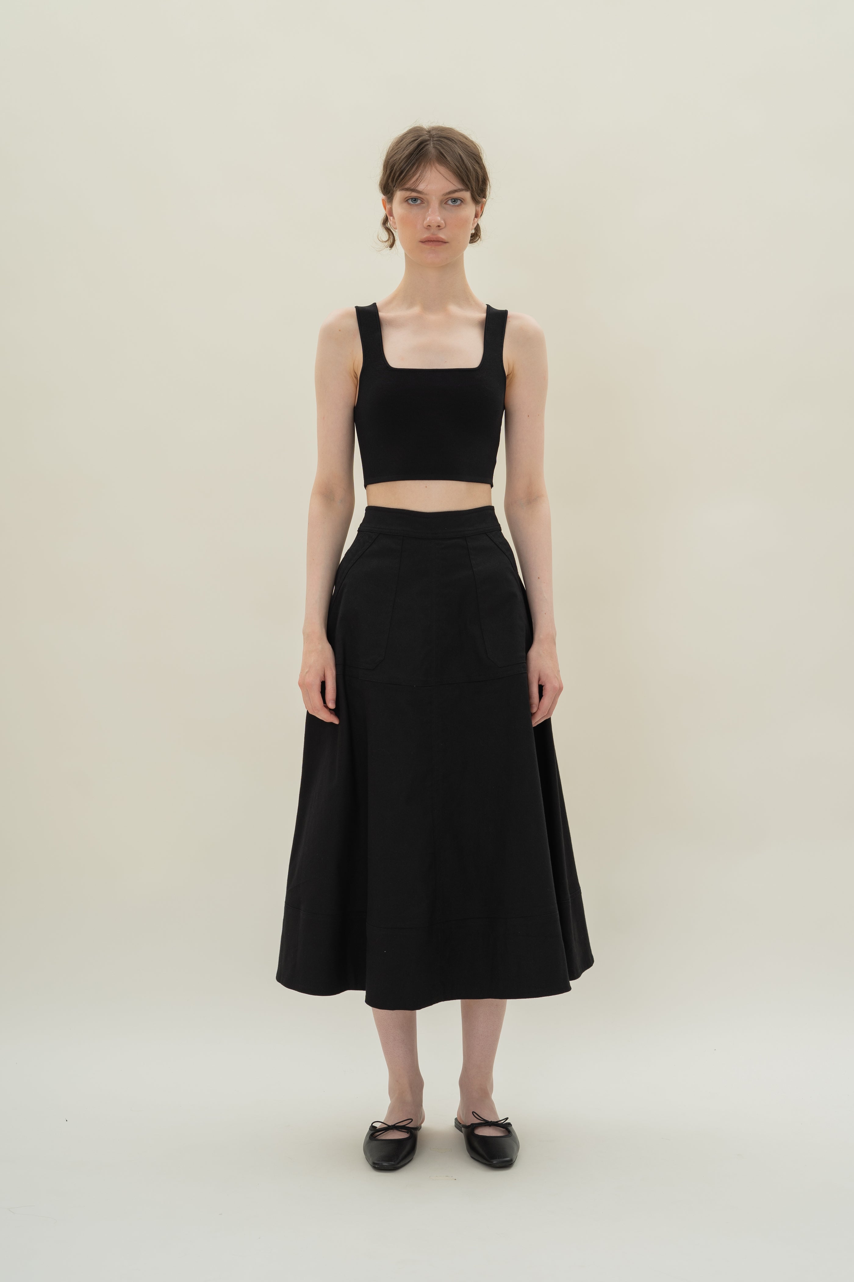 A-line Skirt with Seam Detailing in Black