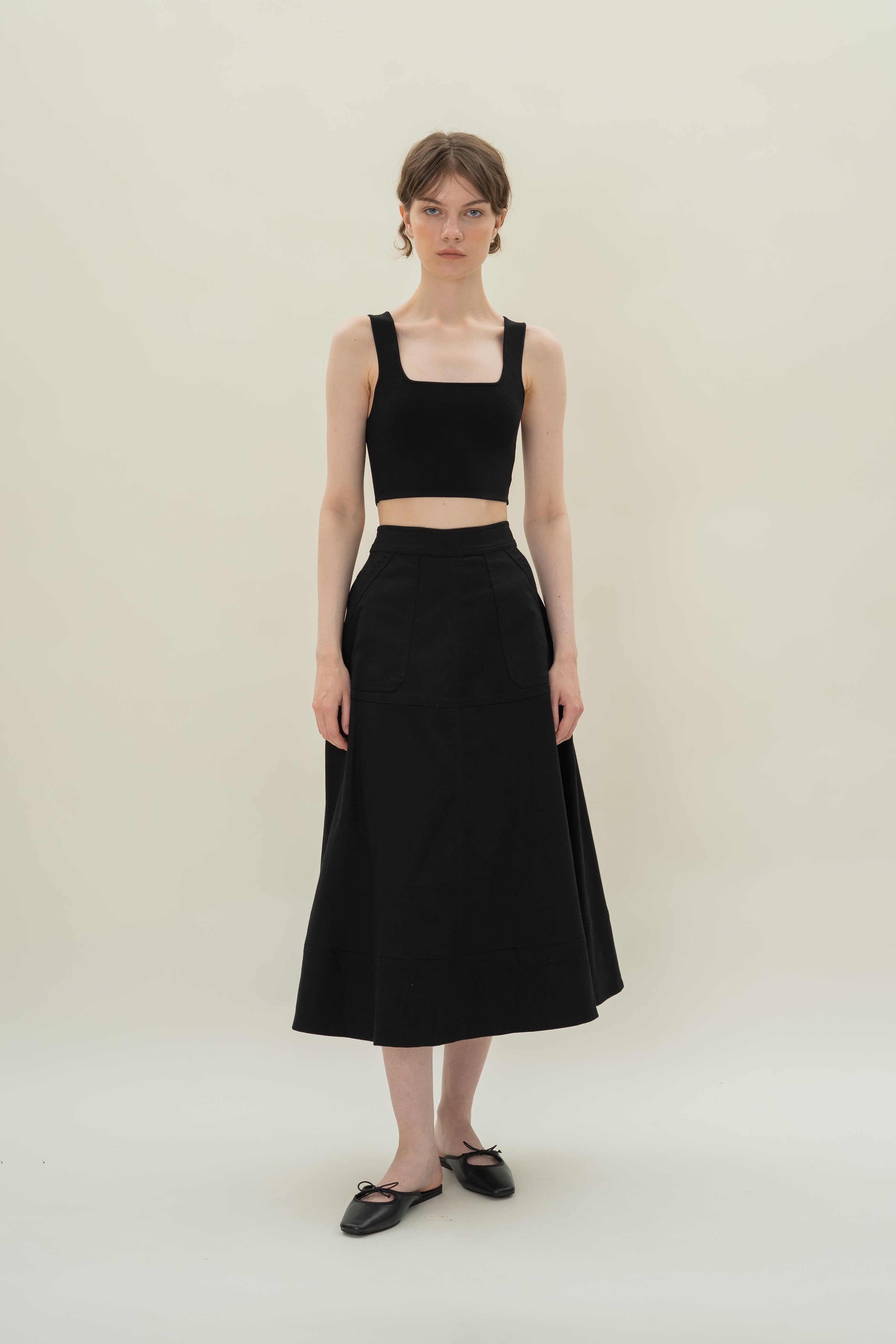 A-line Skirt with Seam Detailing in Black