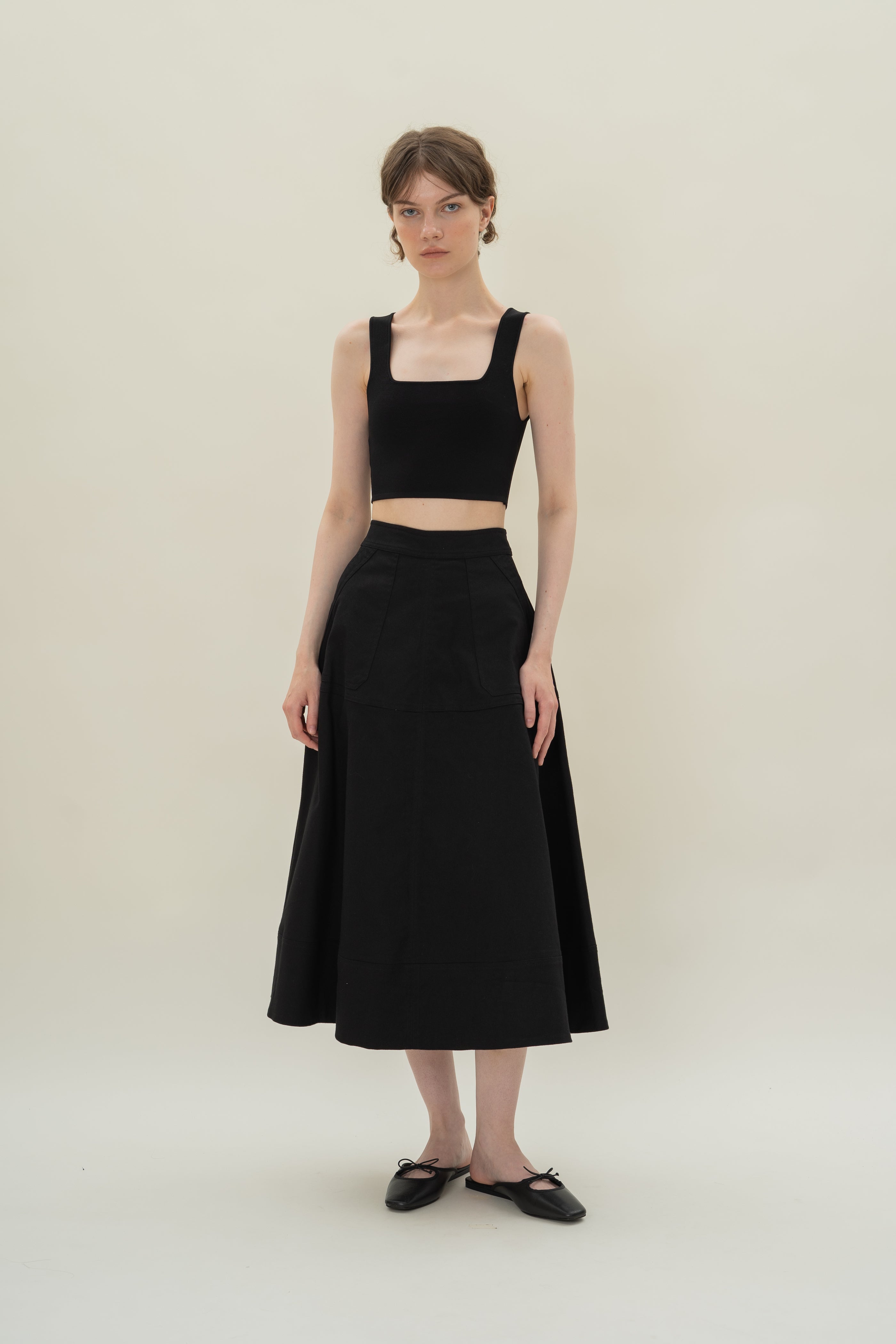 A-line Skirt with Seam Detailing in Black