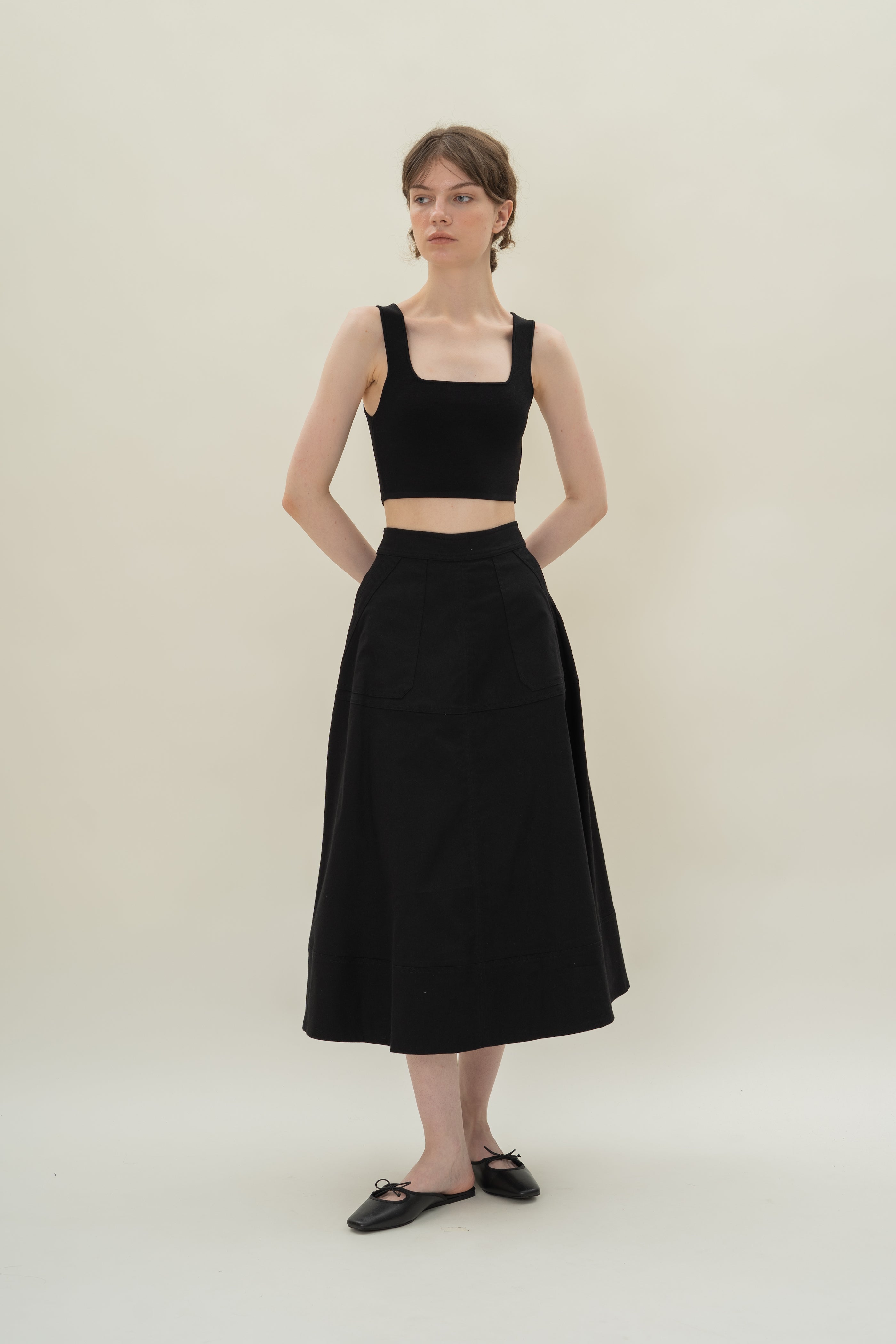 A-line Skirt with Seam Detailing in Black