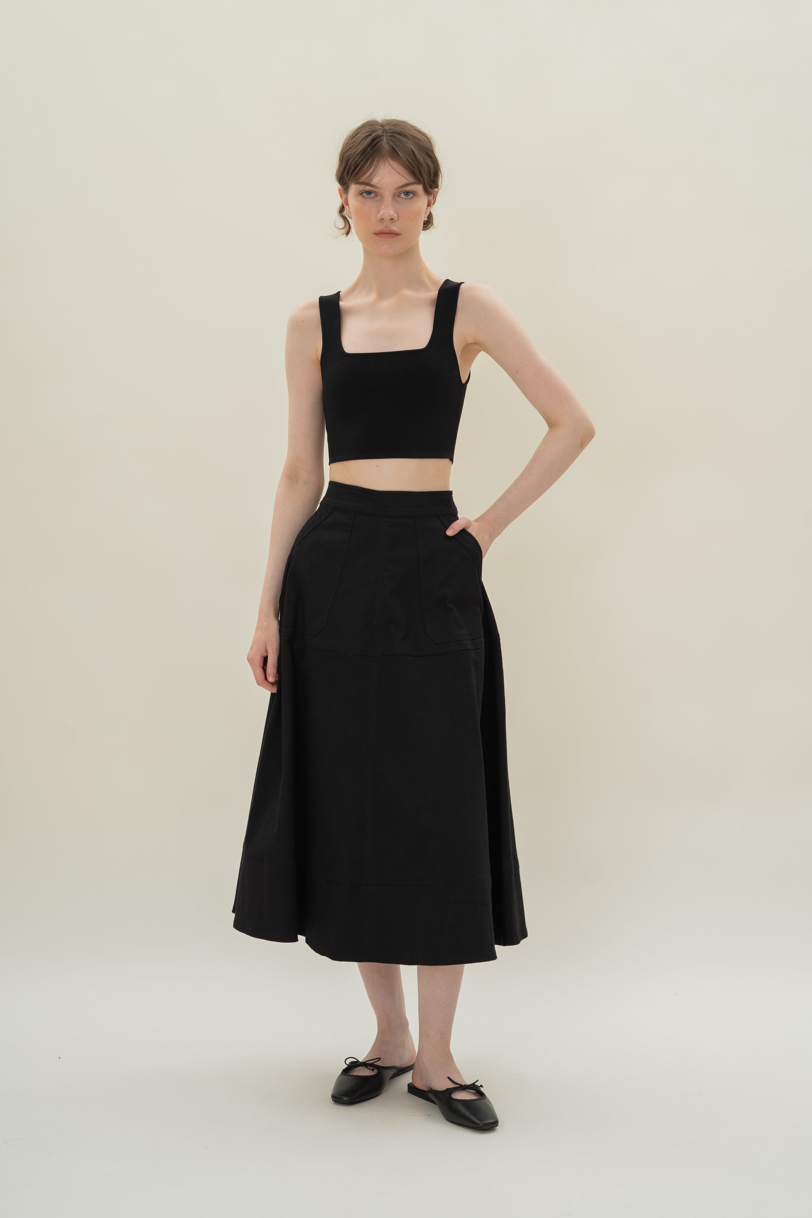 A-line Skirt with Seam Detailing in Black