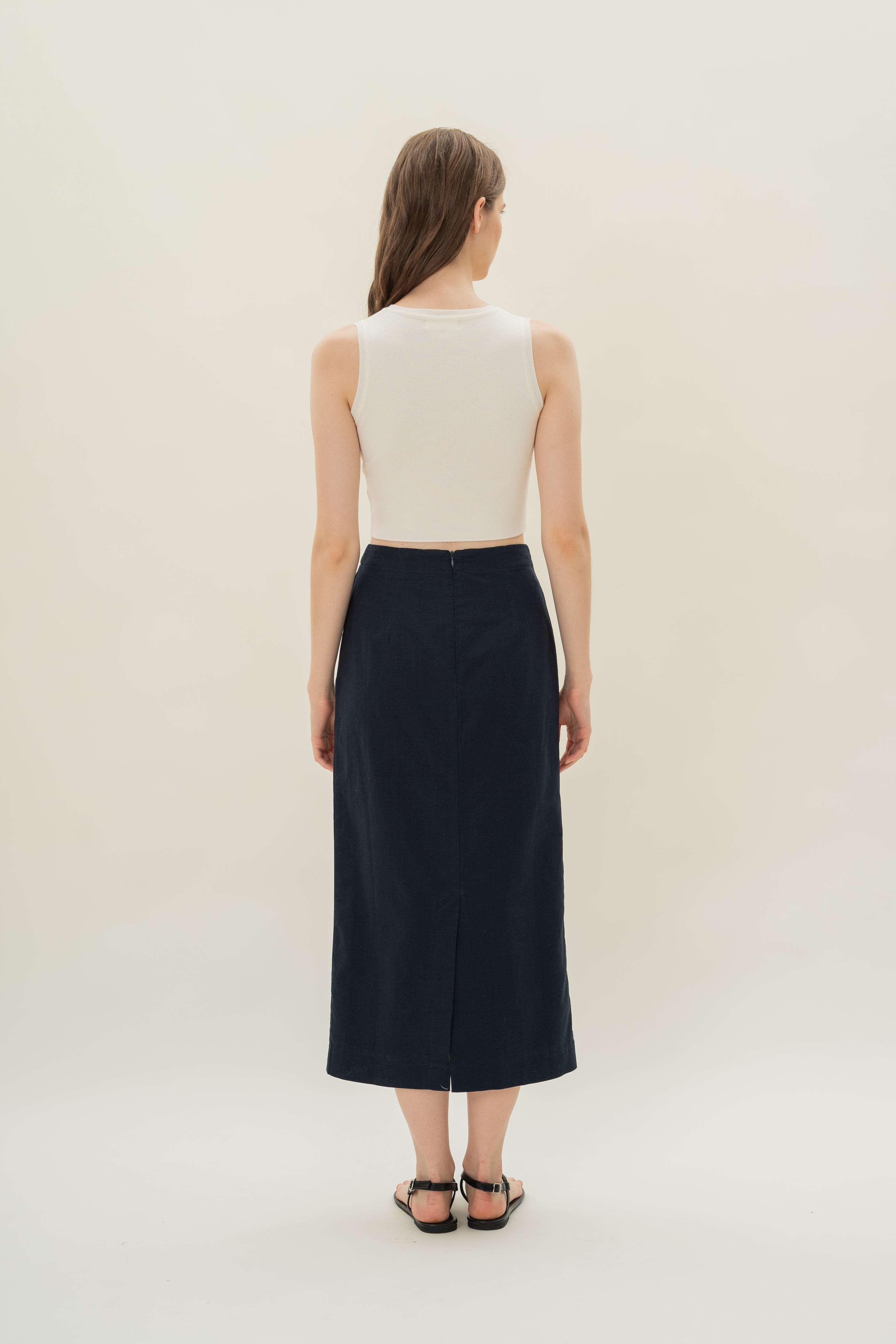 Linen Column Skirt in Midnight