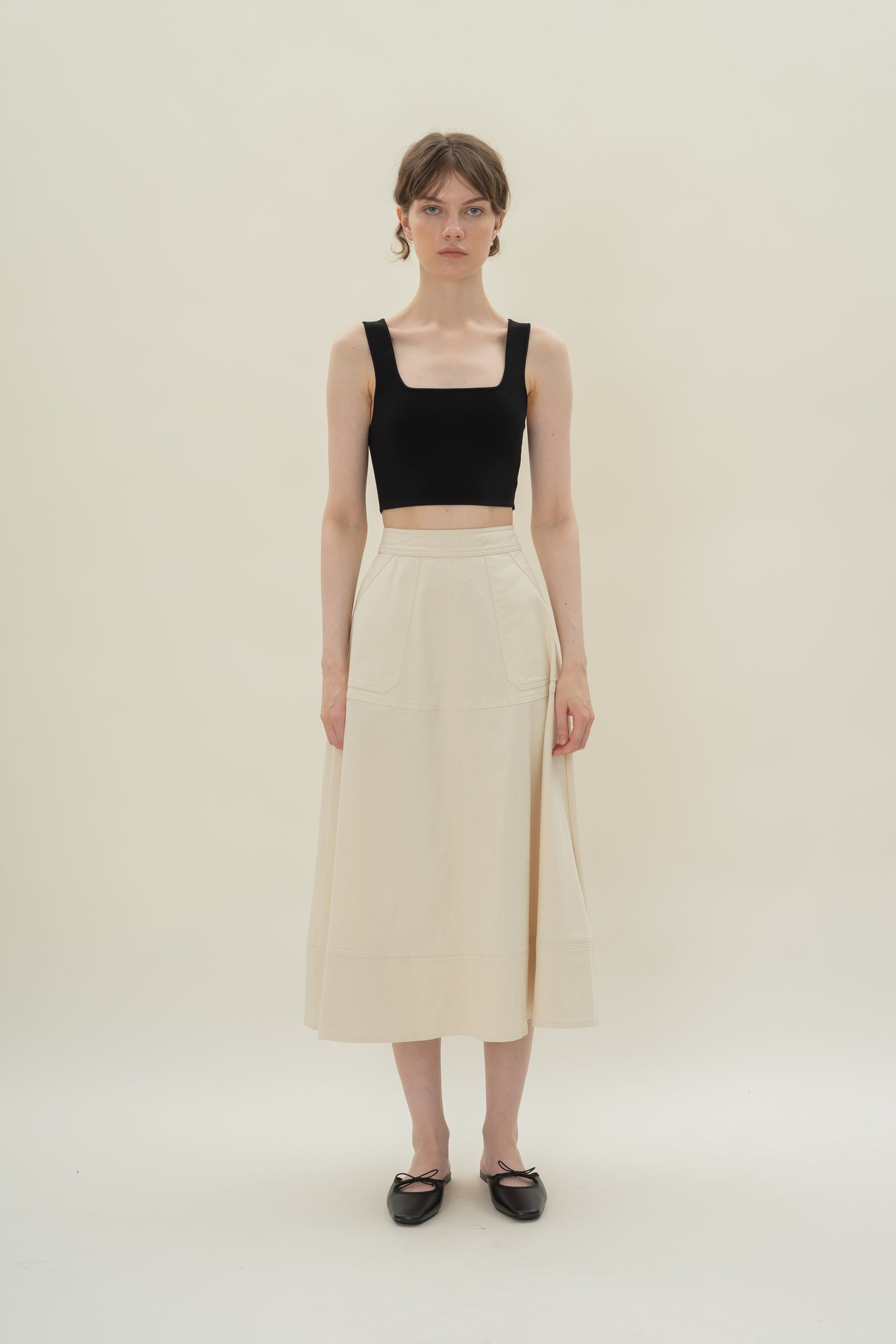 A-line Skirt with Seam Detailing in Natural