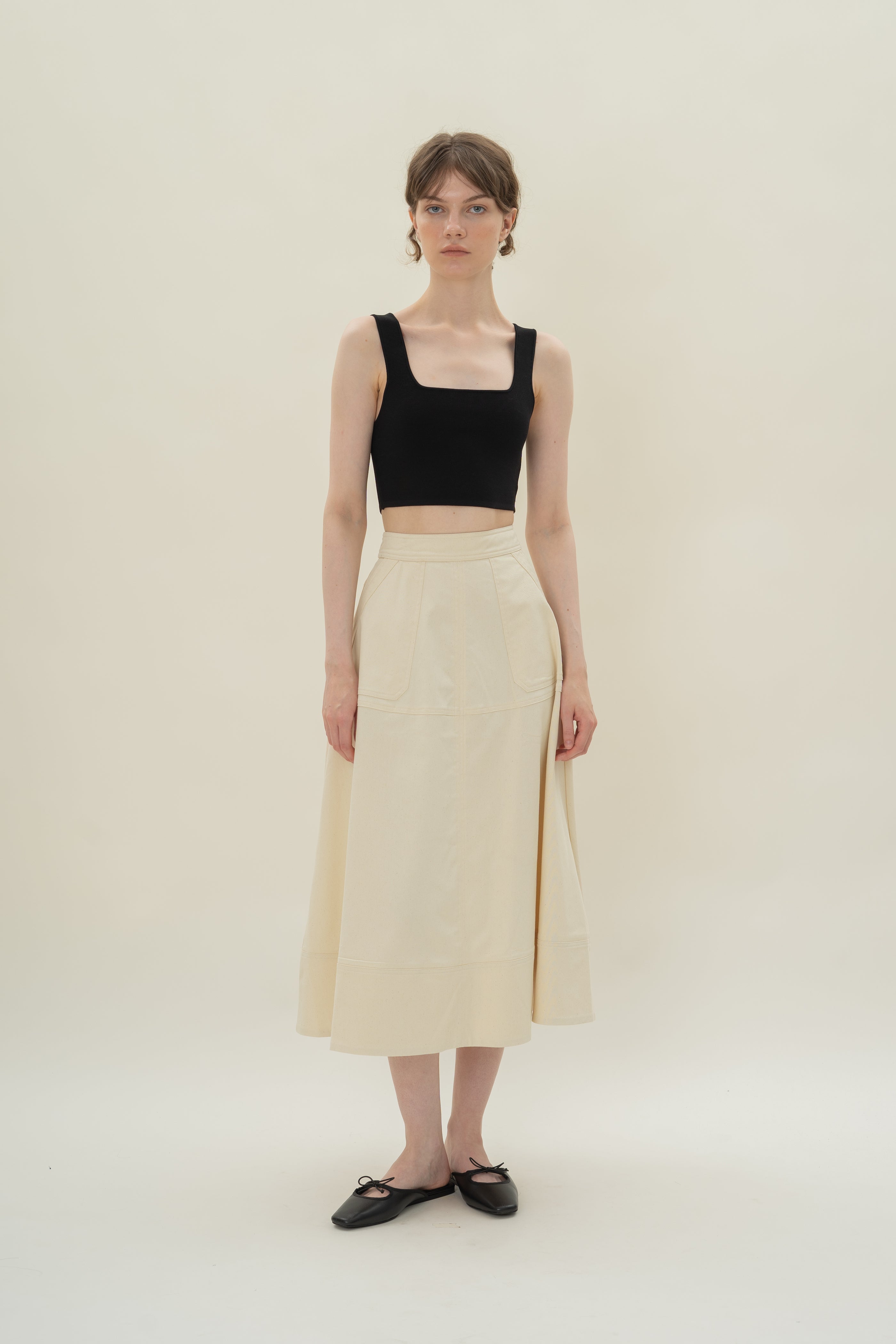 A-line Skirt with Seam Detailing in Natural