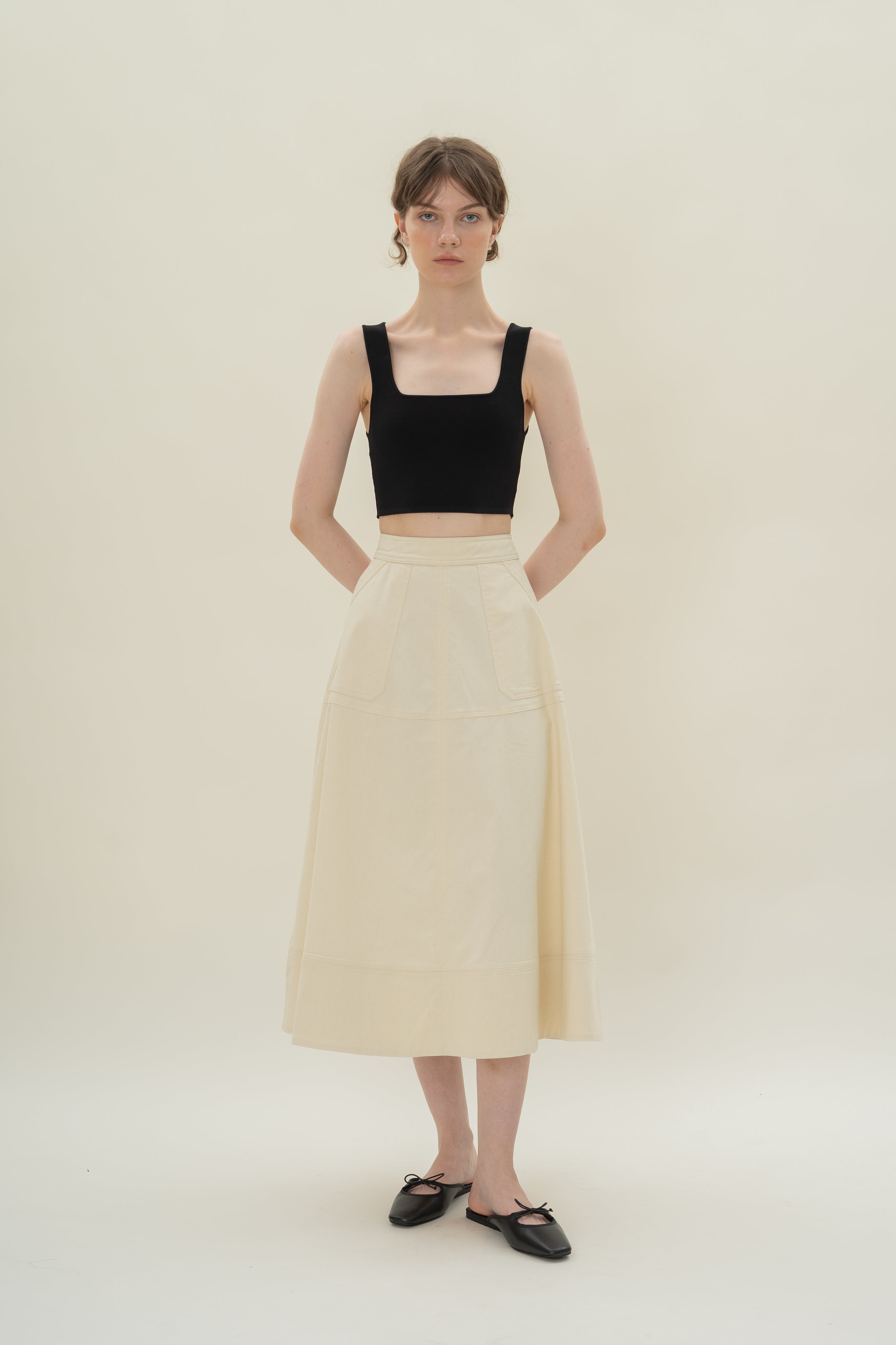 A-line Skirt with Seam Detailing in Natural