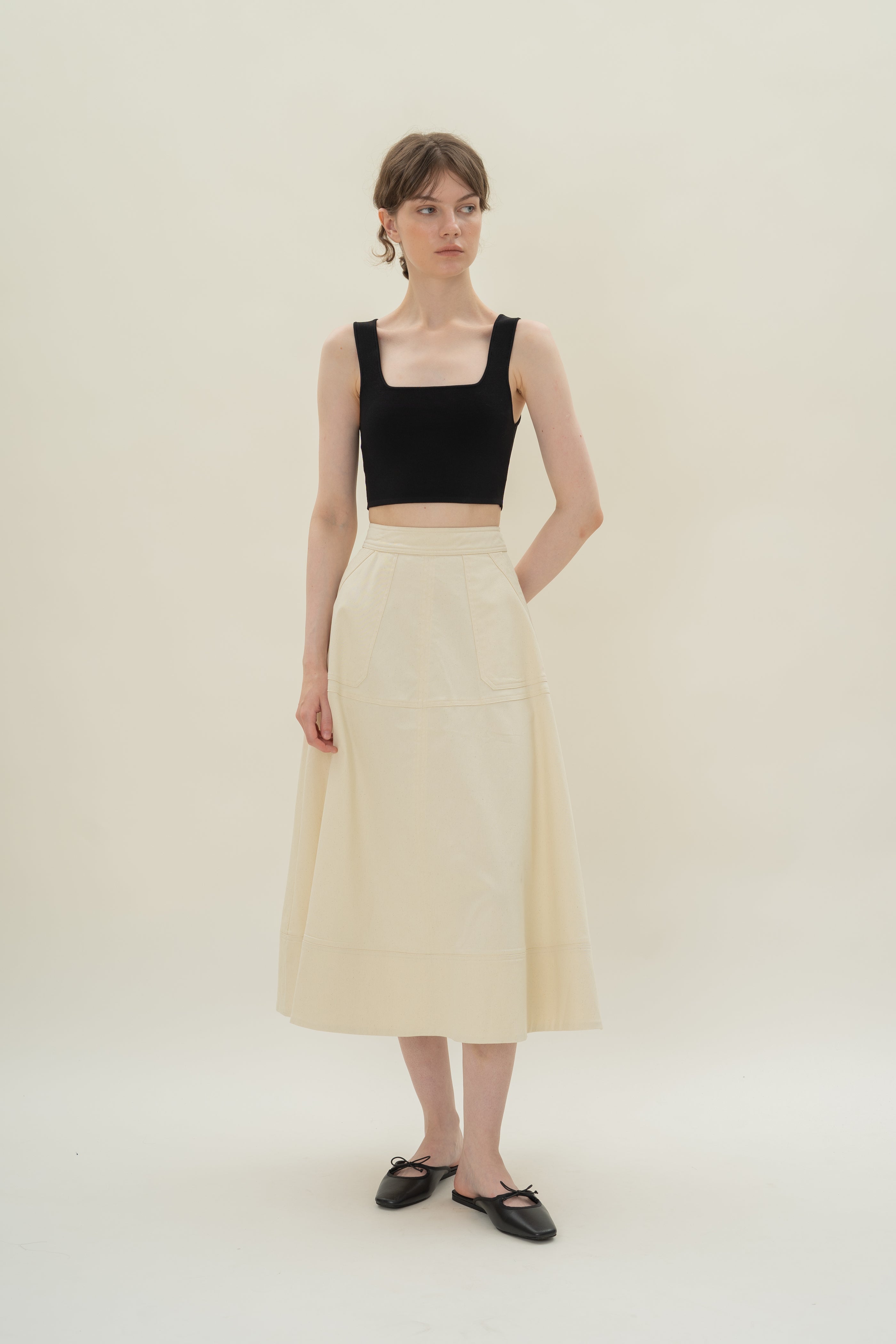 A-line Skirt with Seam Detailing in Natural