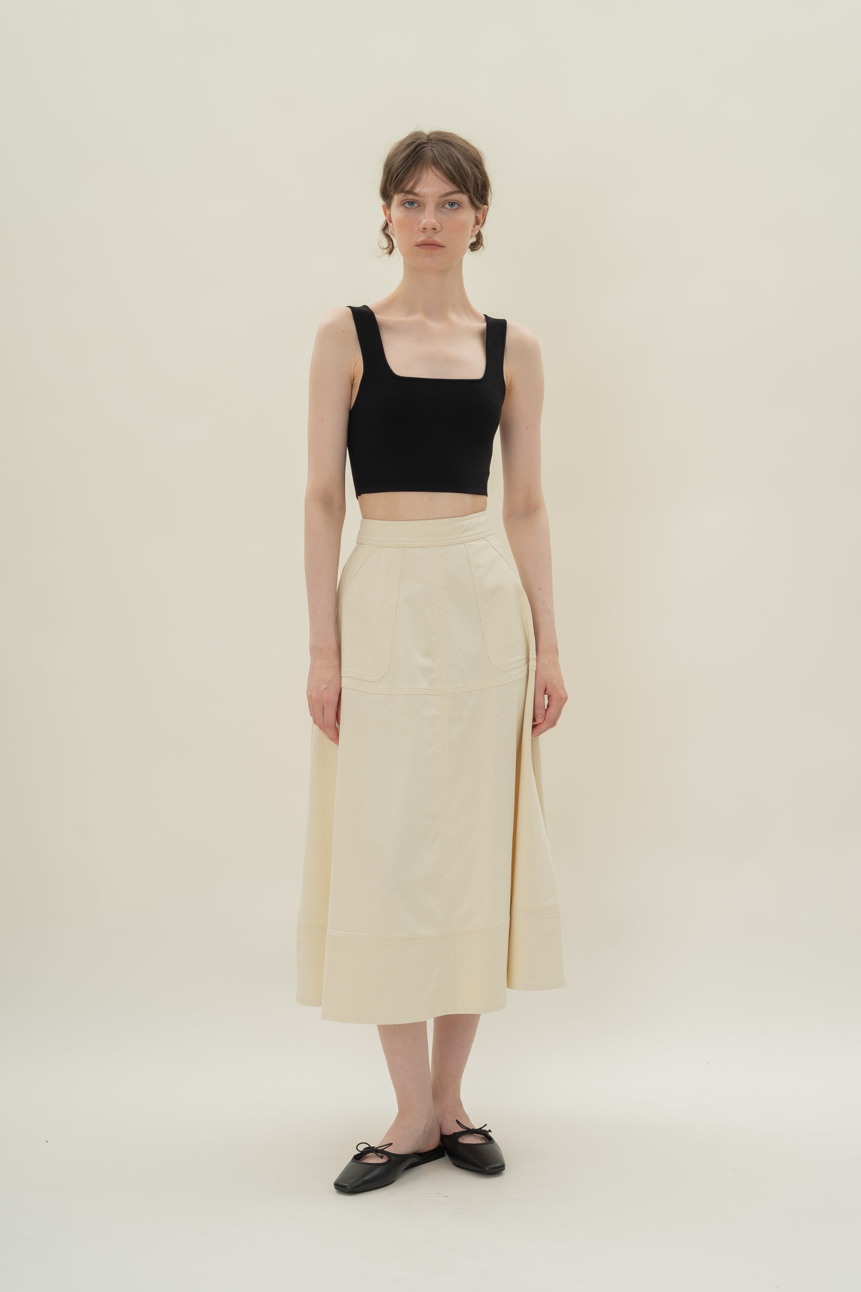 A-line Skirt with Seam Detailing in Natural