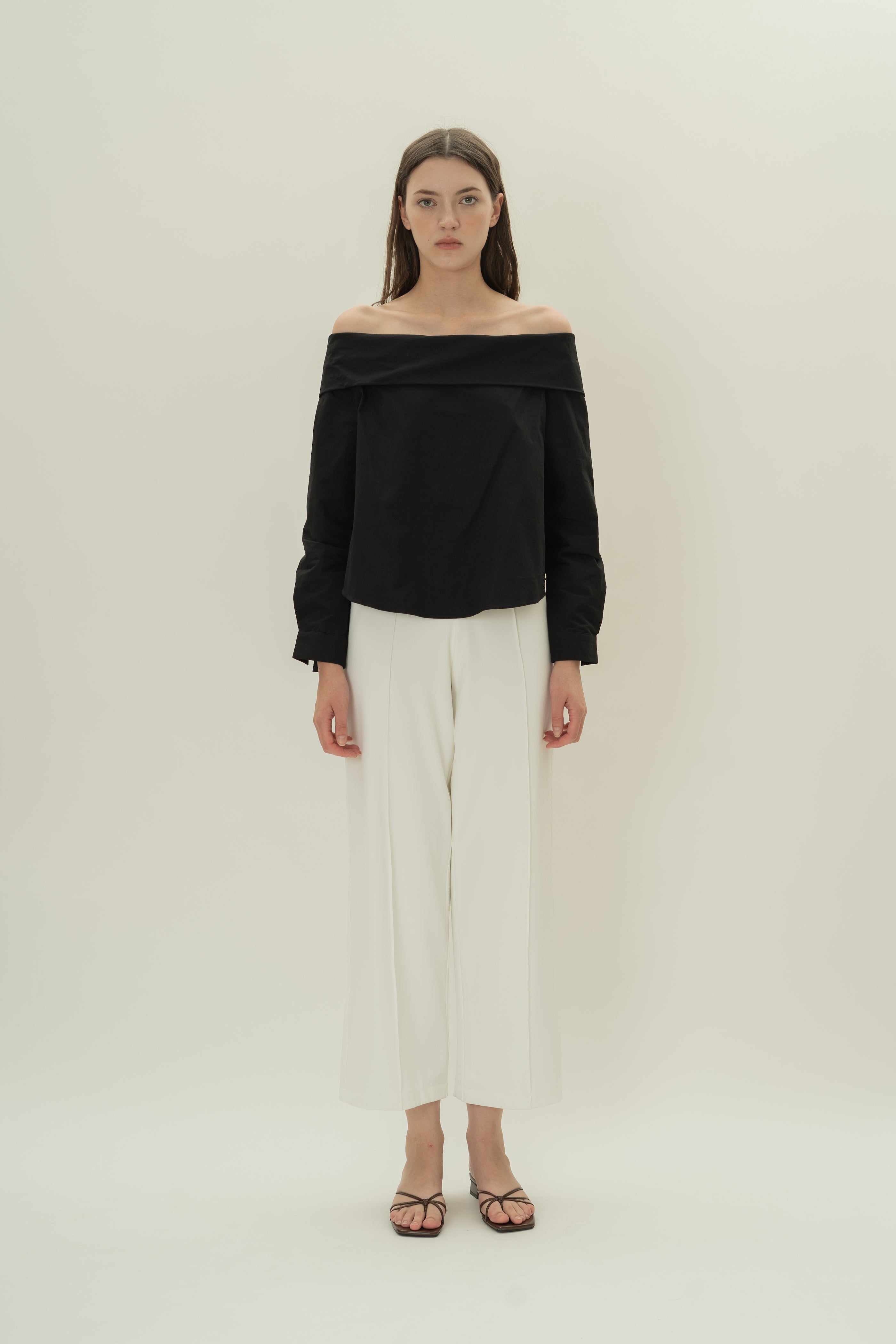 Off Shoulder Long Sleeved Blouse in Black