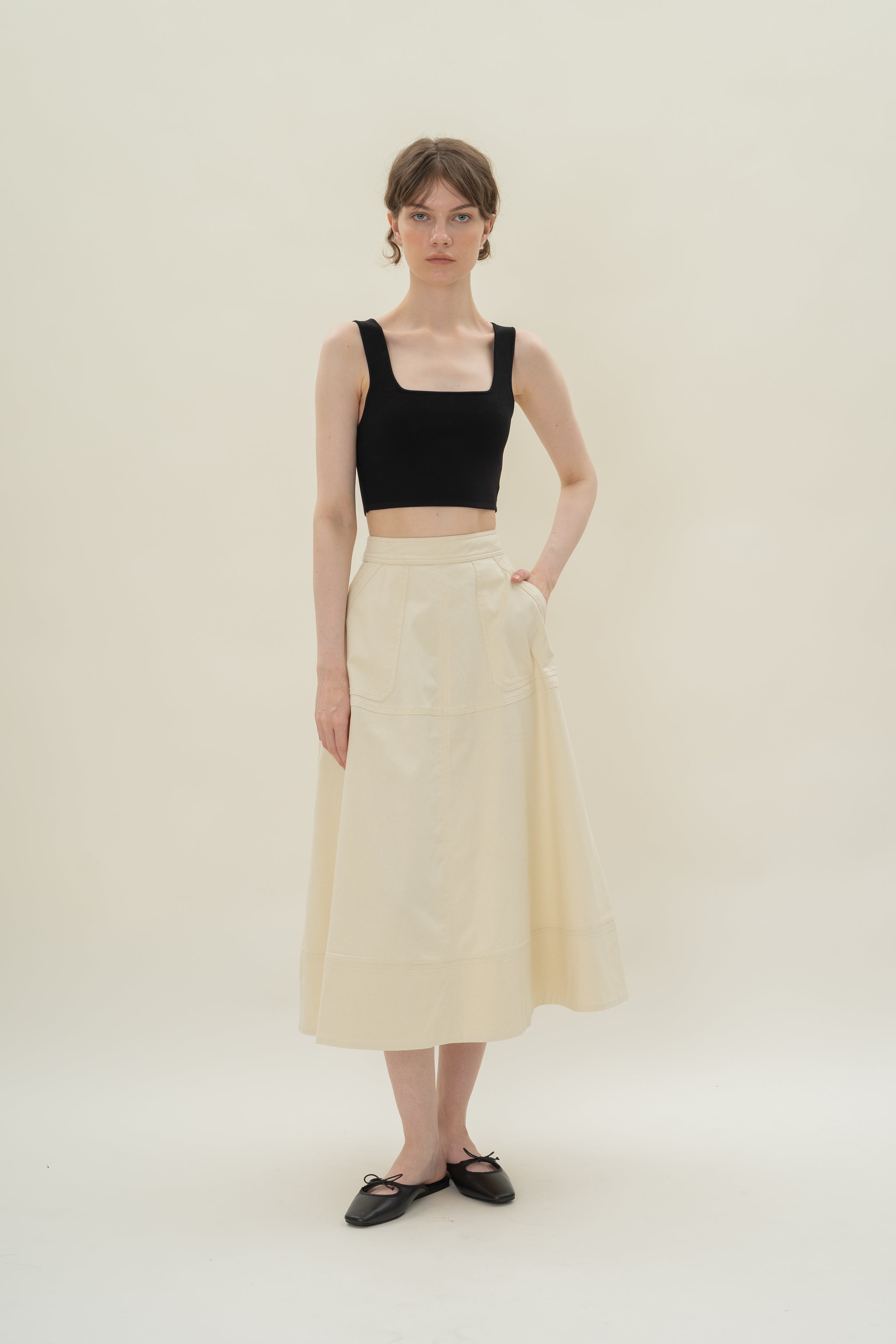 A-line Skirt with Seam Detailing in Natural