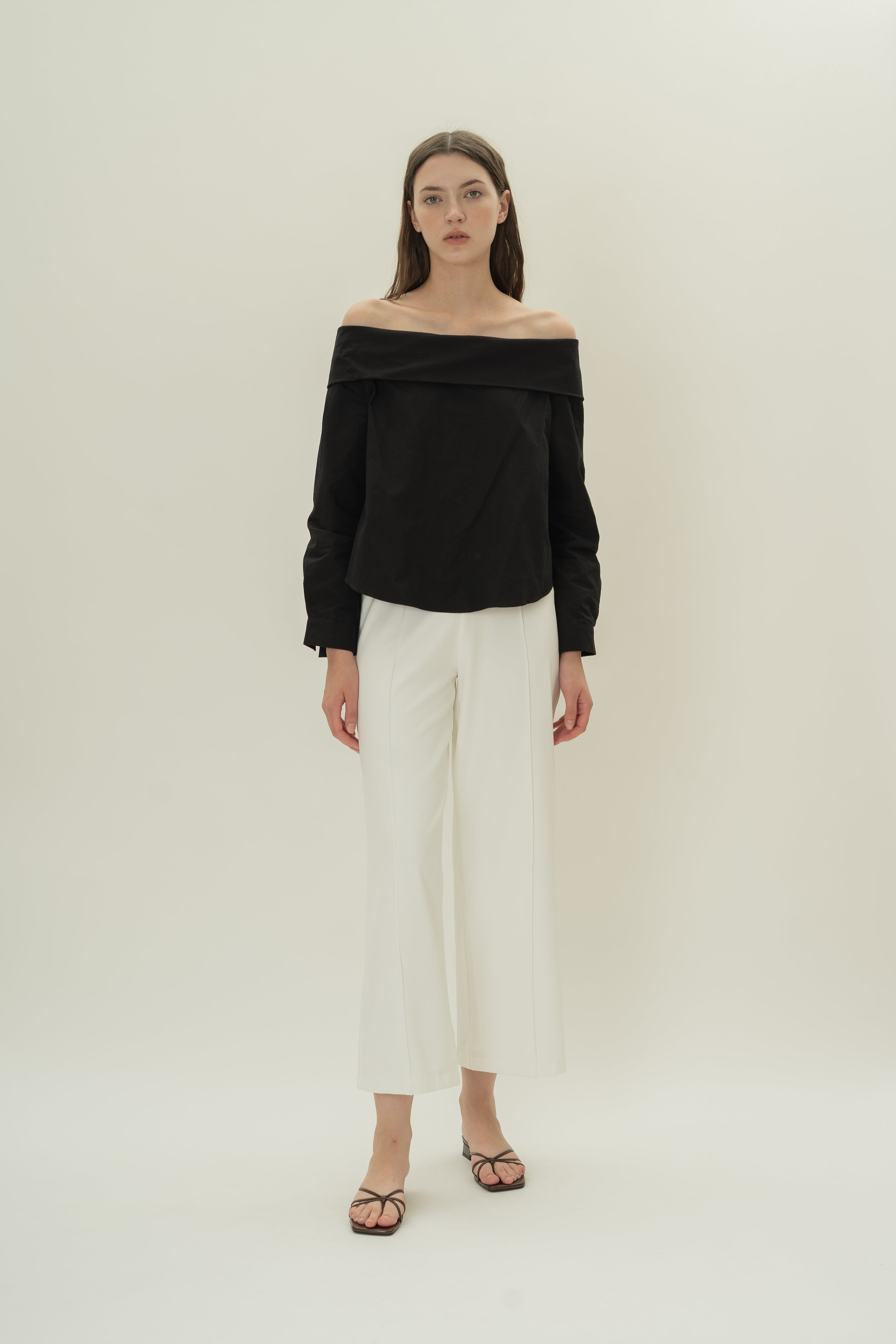 Off Shoulder Long Sleeved Blouse in Black