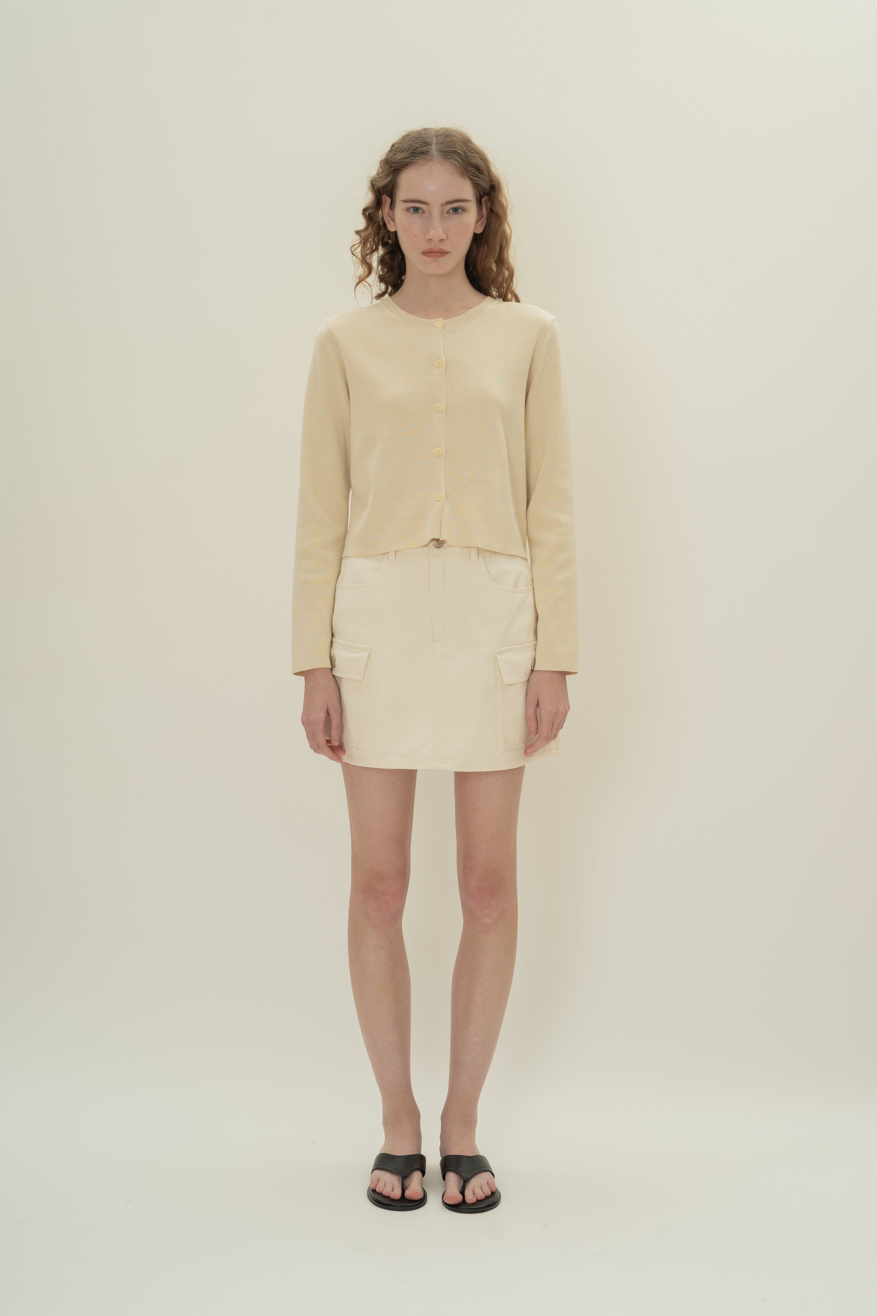 Round-Neck Knitted Cardigan in Natural