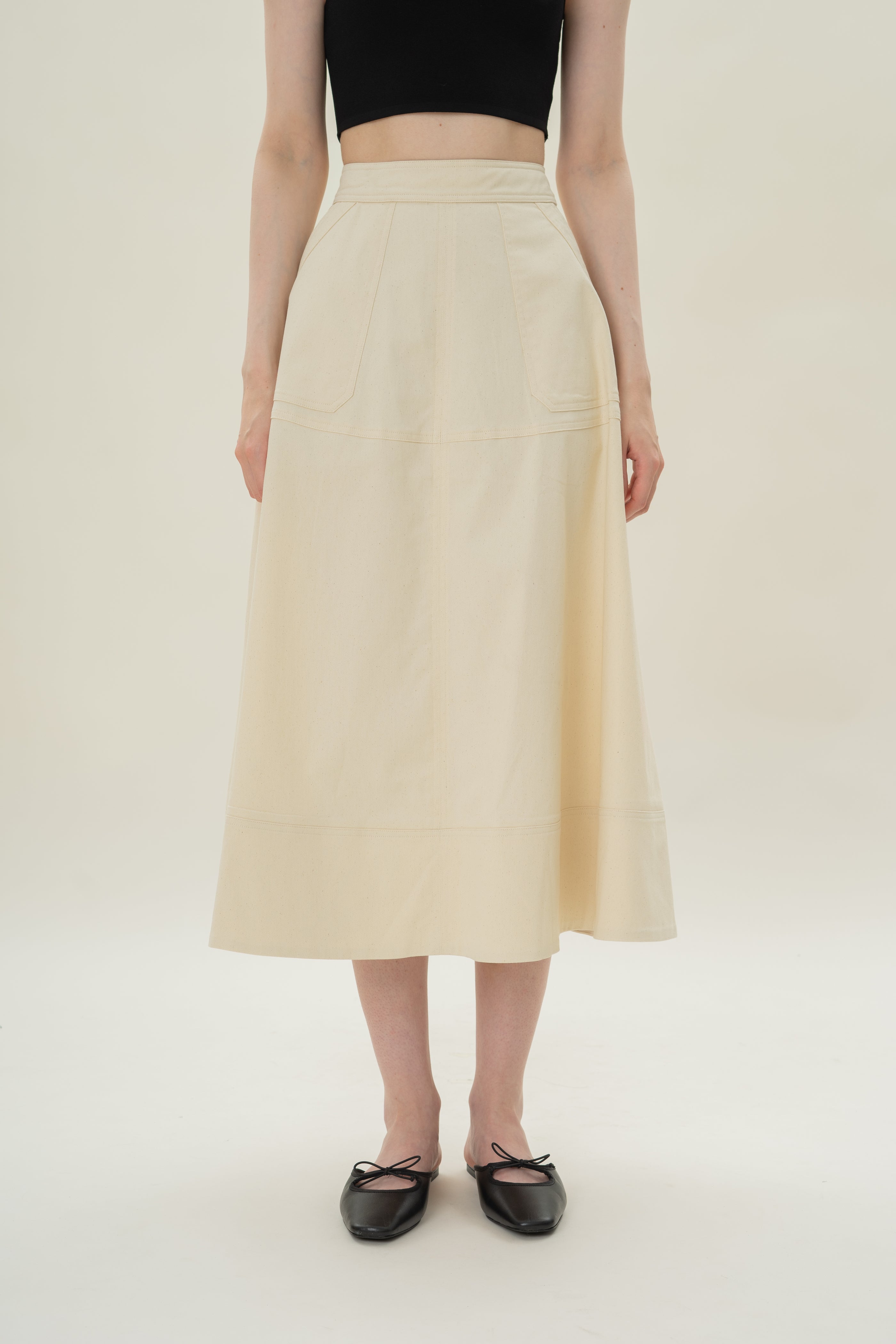 A-line Skirt with Seam Detailing in Natural