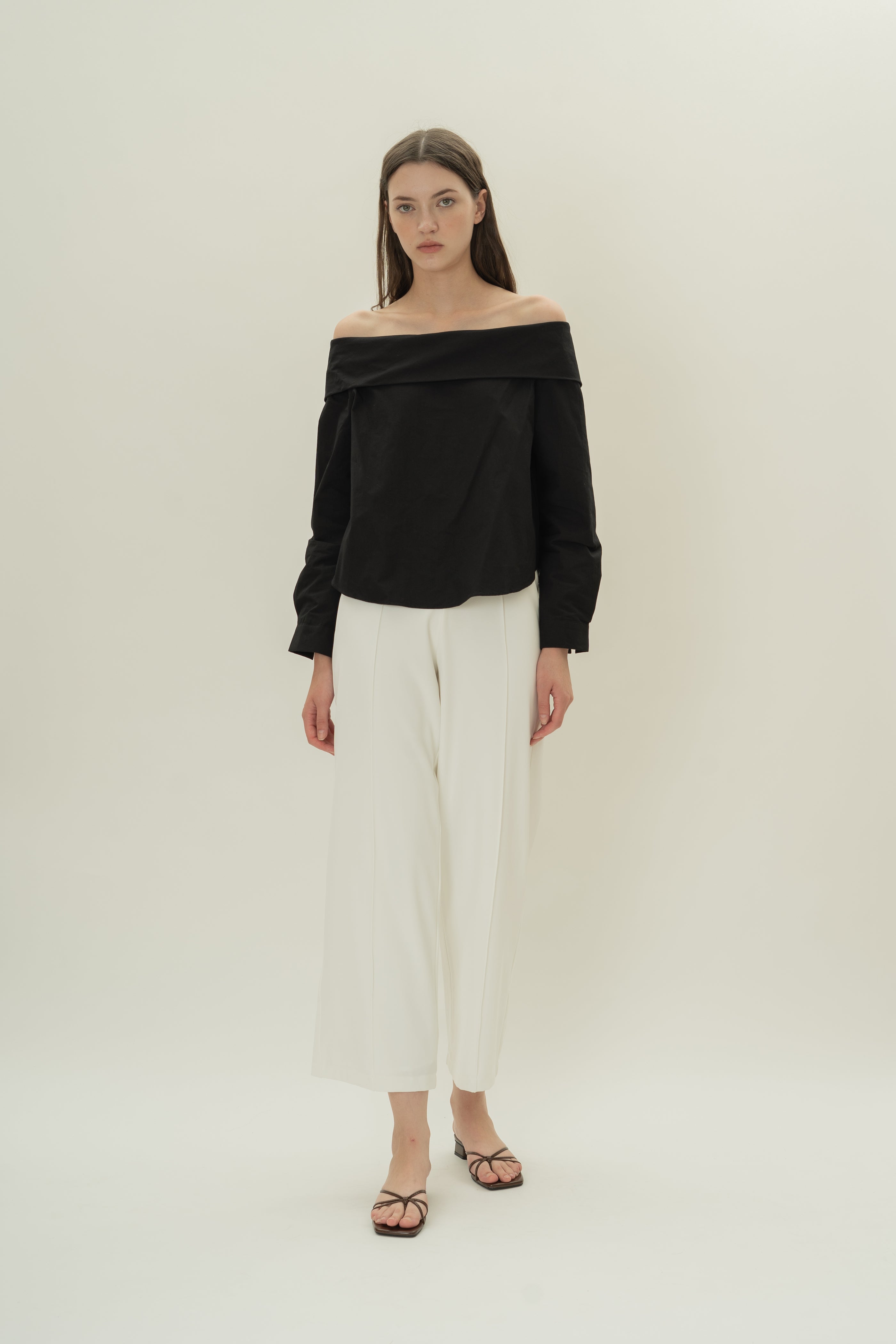 Off Shoulder Long Sleeved Blouse in Black