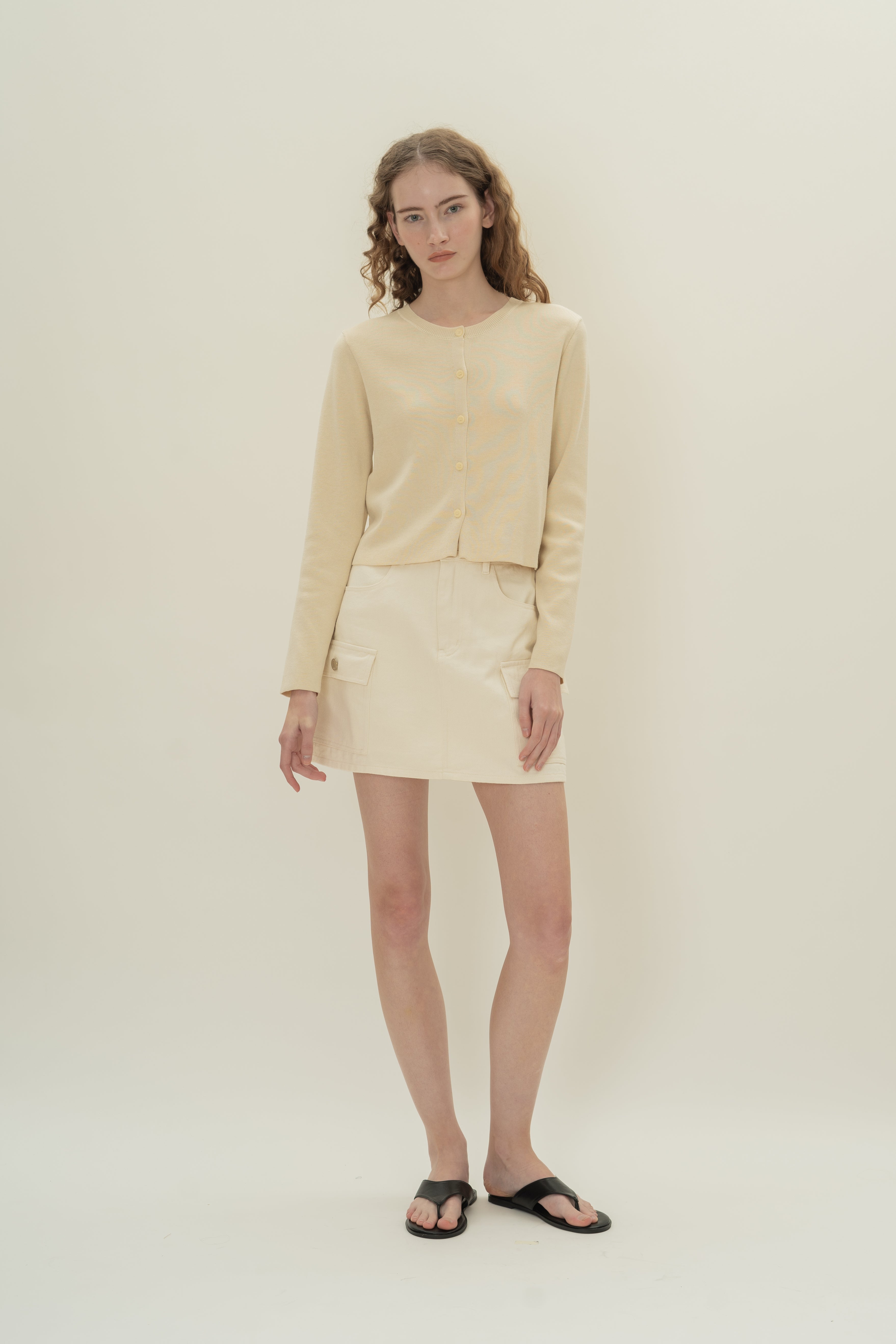 Round-Neck Knitted Cardigan in Natural