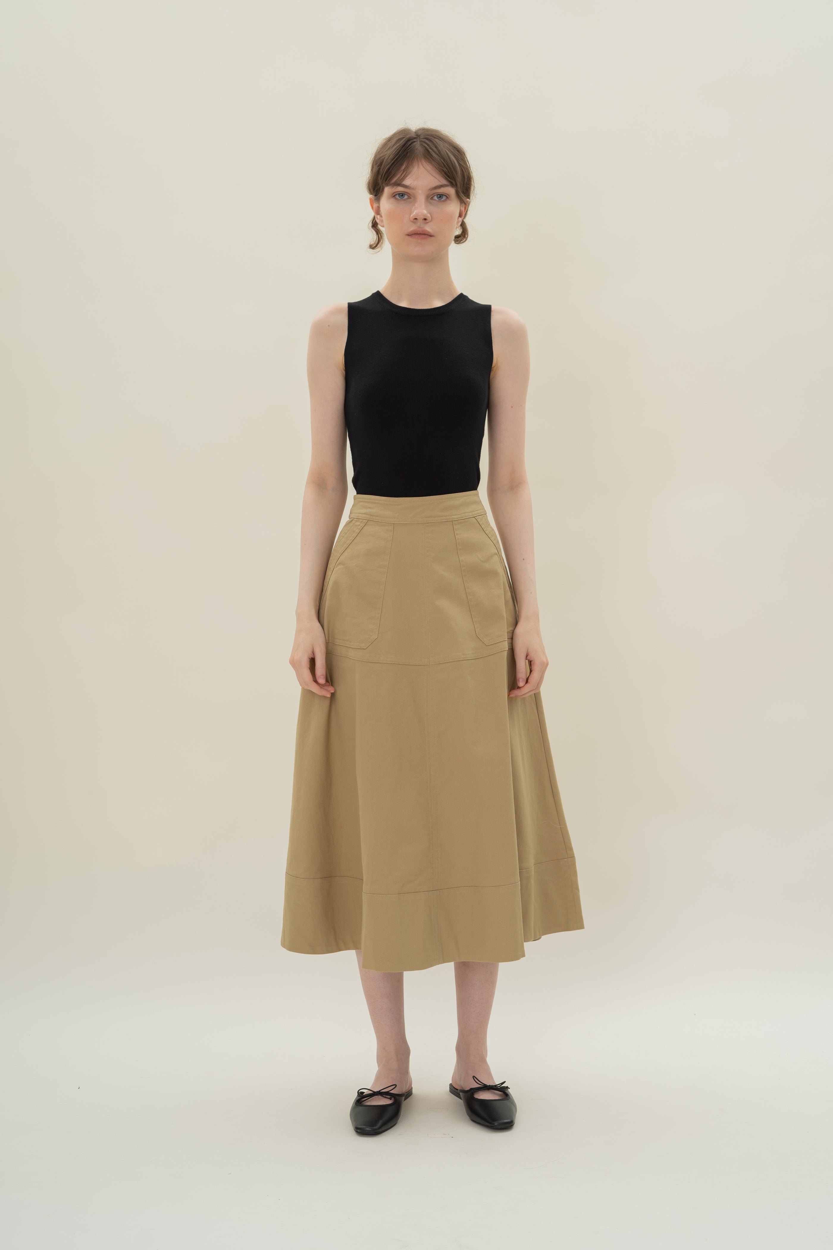 A-line Skirt with Seam Detailing in Camel