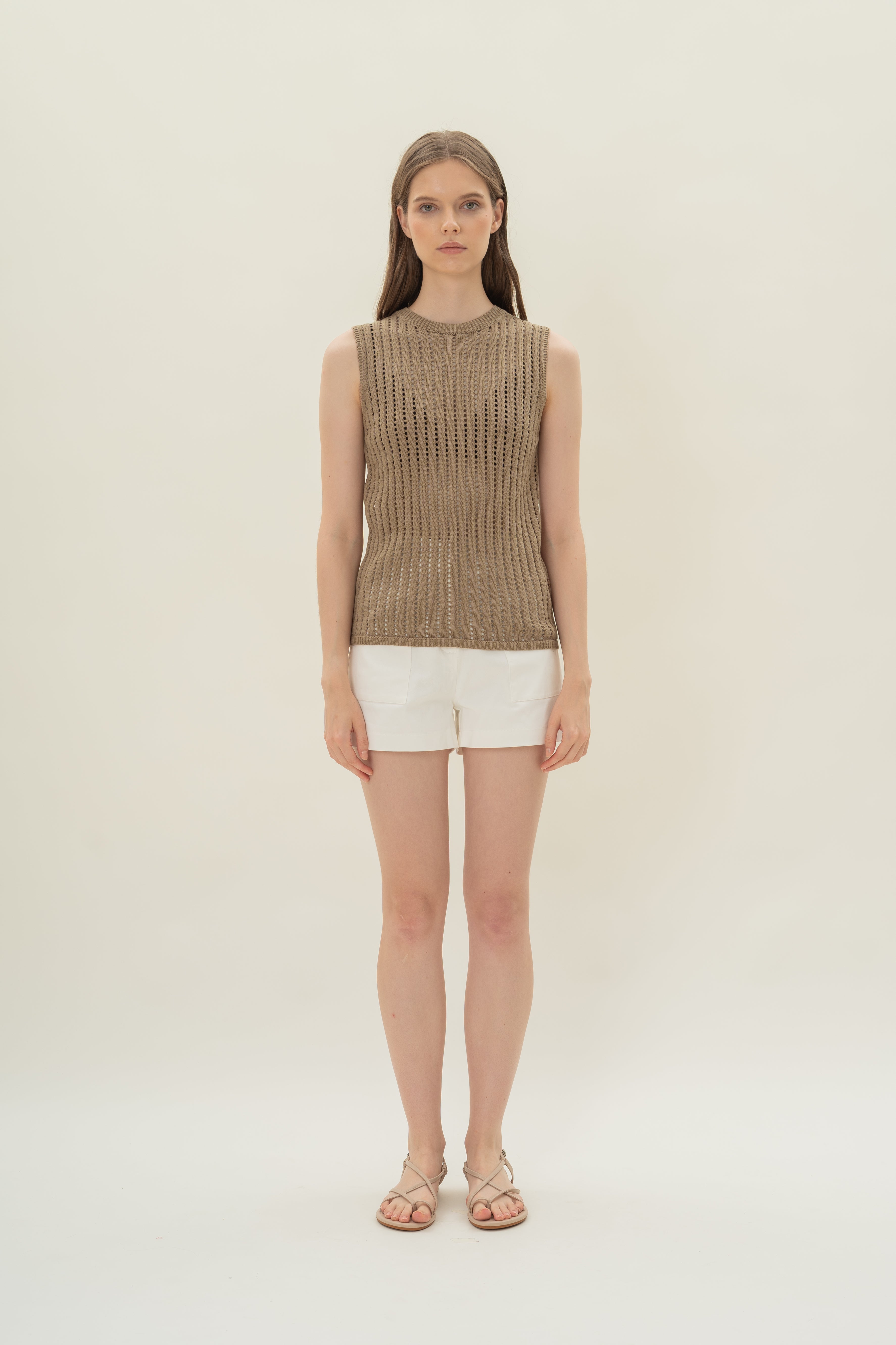 Open Knit Sleeveless Top in Ash