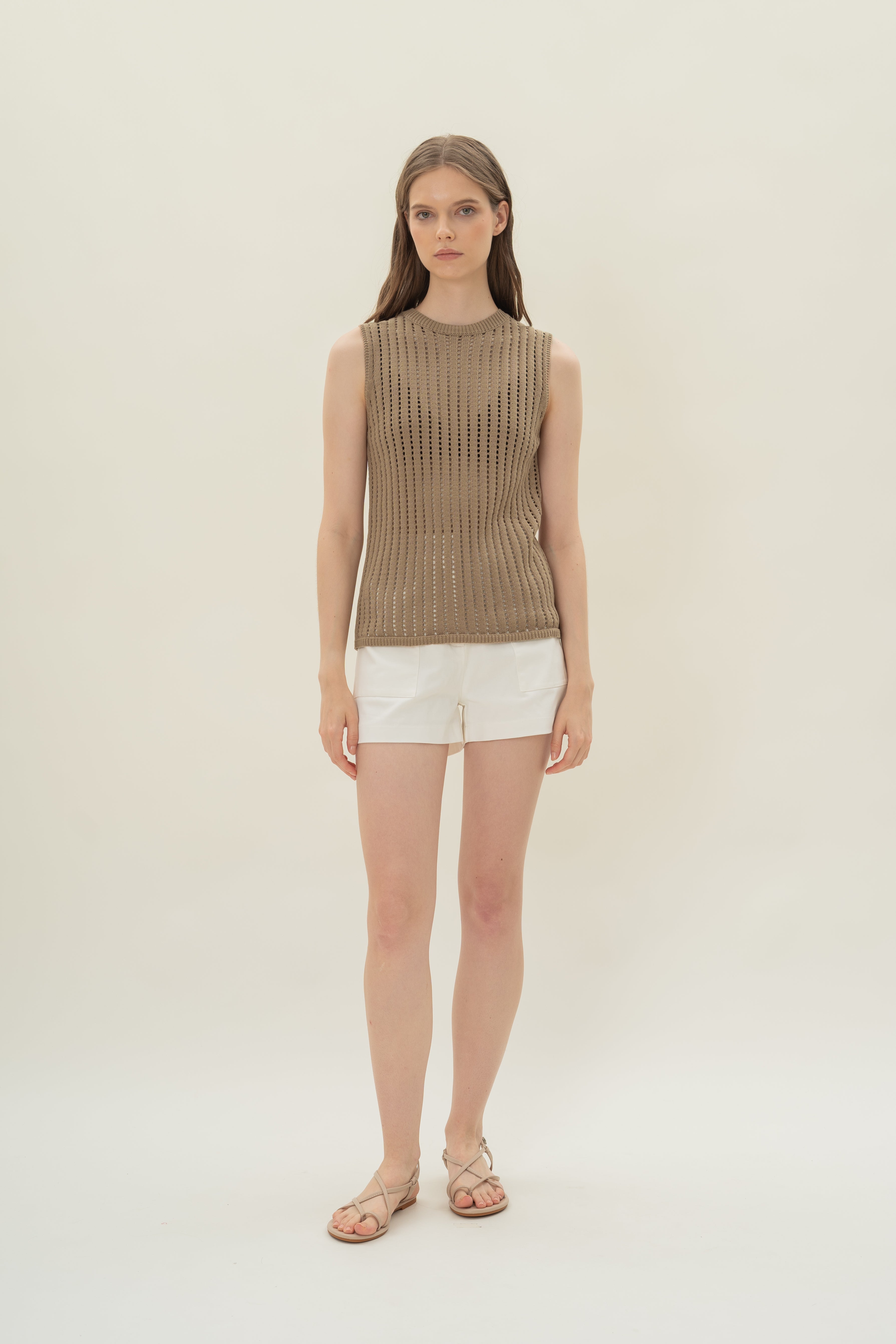 Open Knit Sleeveless Top in Ash