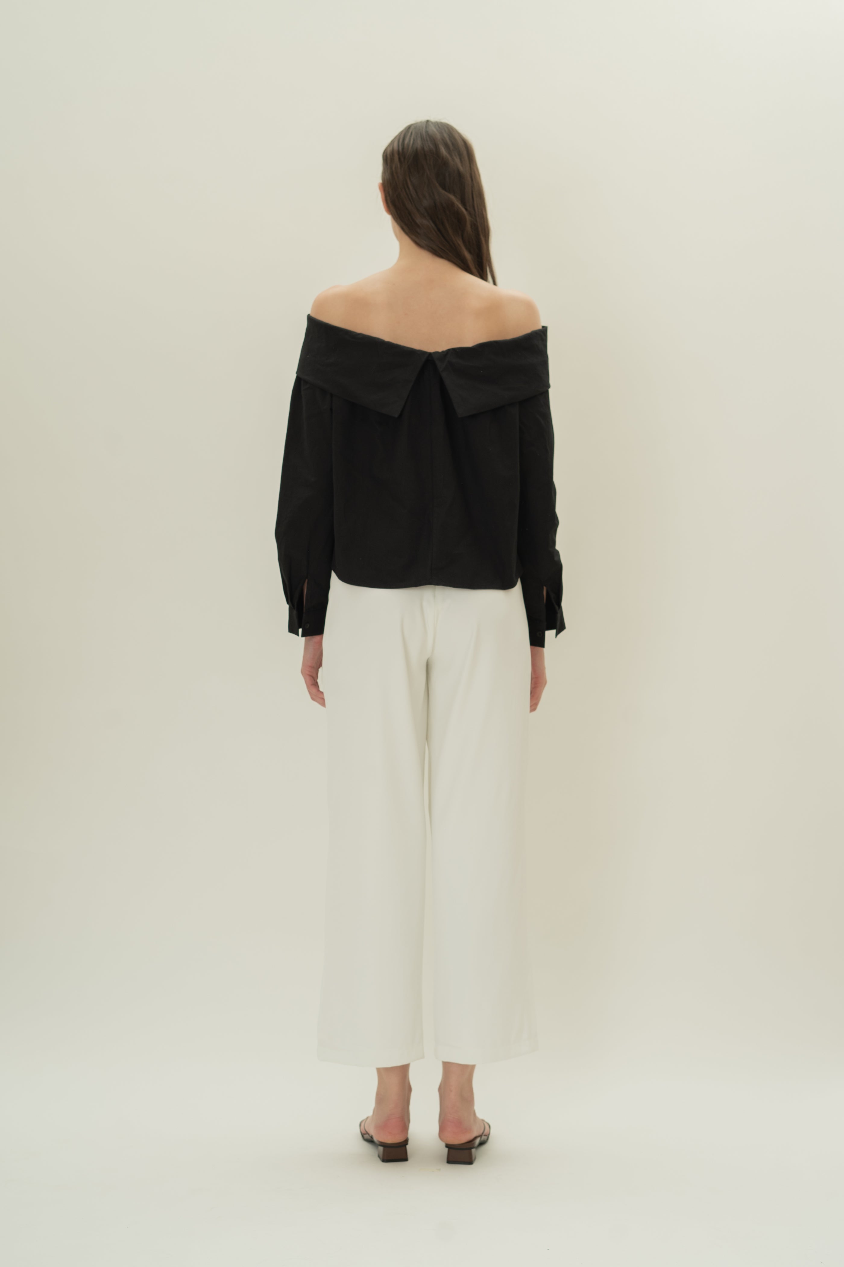 Off Shoulder Long Sleeved Blouse in Black