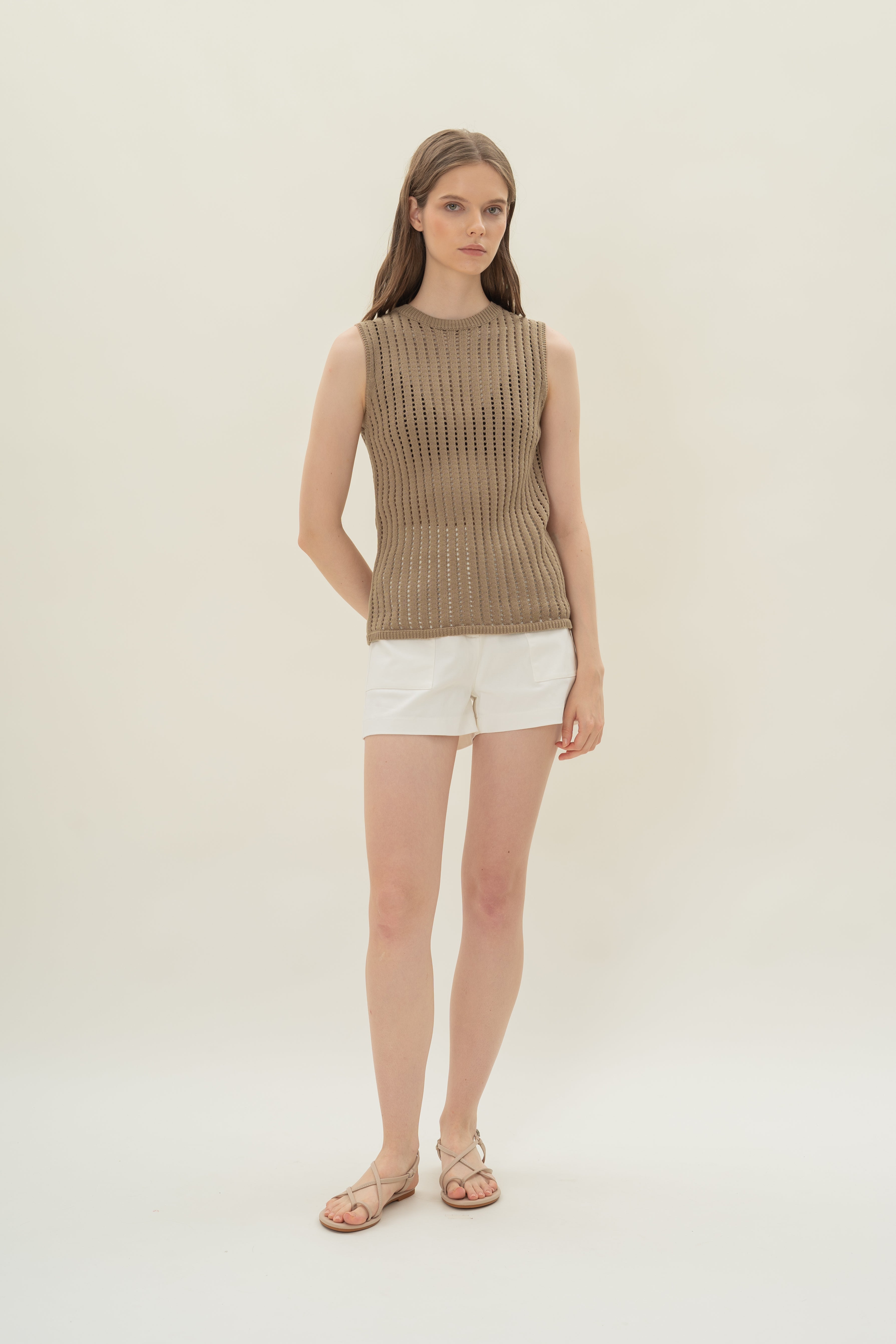 Open Knit Sleeveless Top in Ash