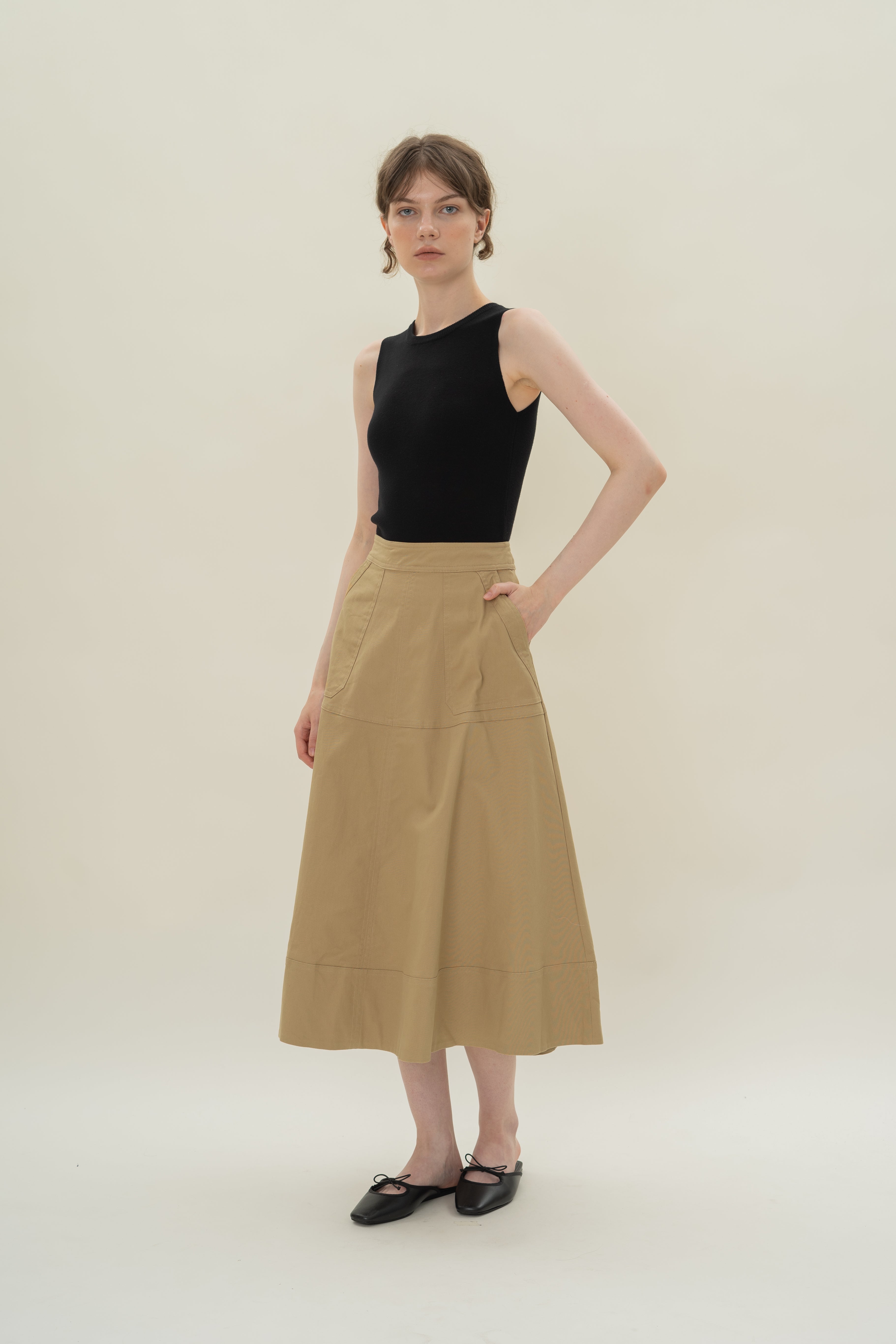 A-line Skirt with Seam Detailing in Camel