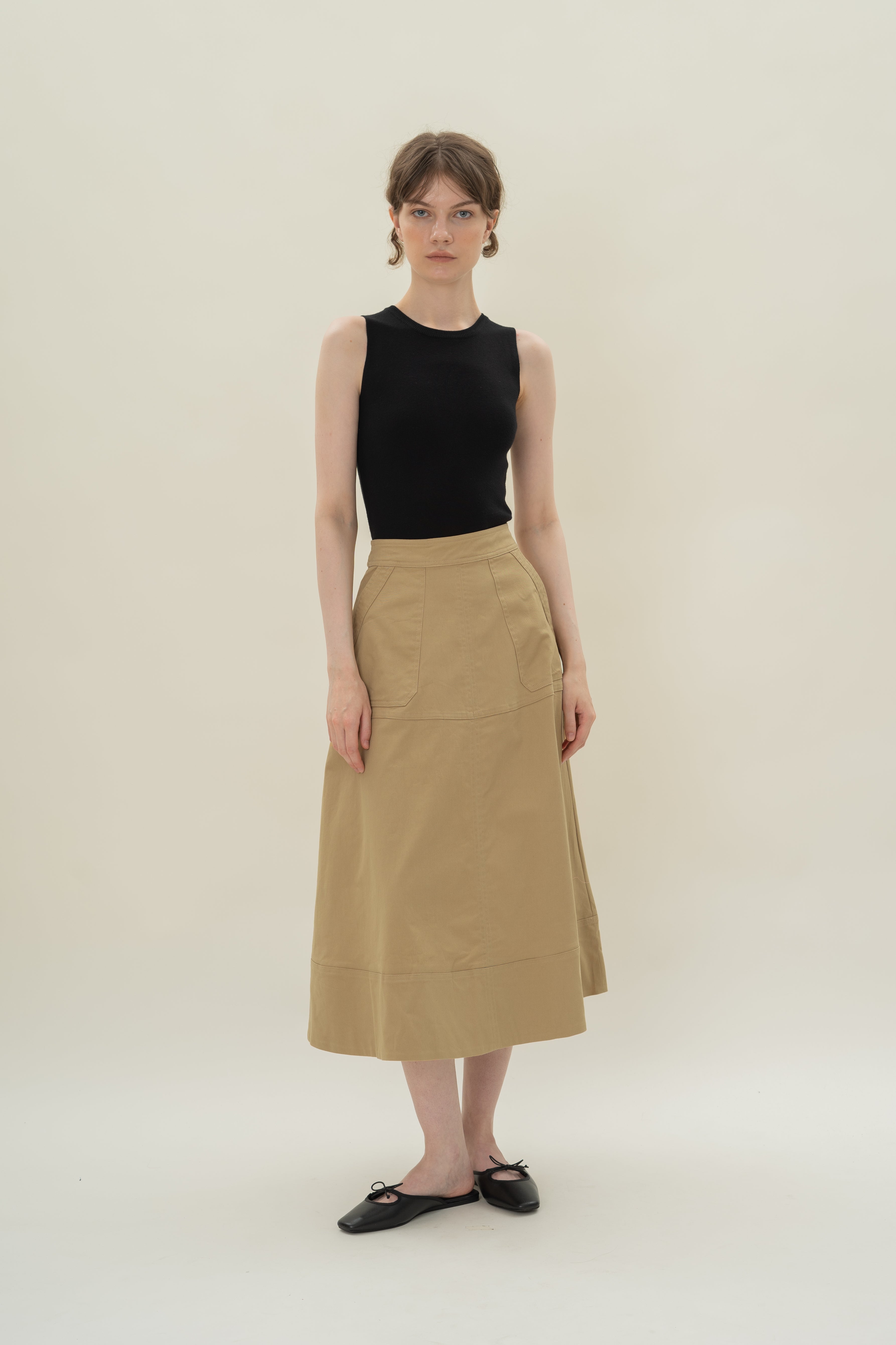 A-line Skirt with Seam Detailing in Camel