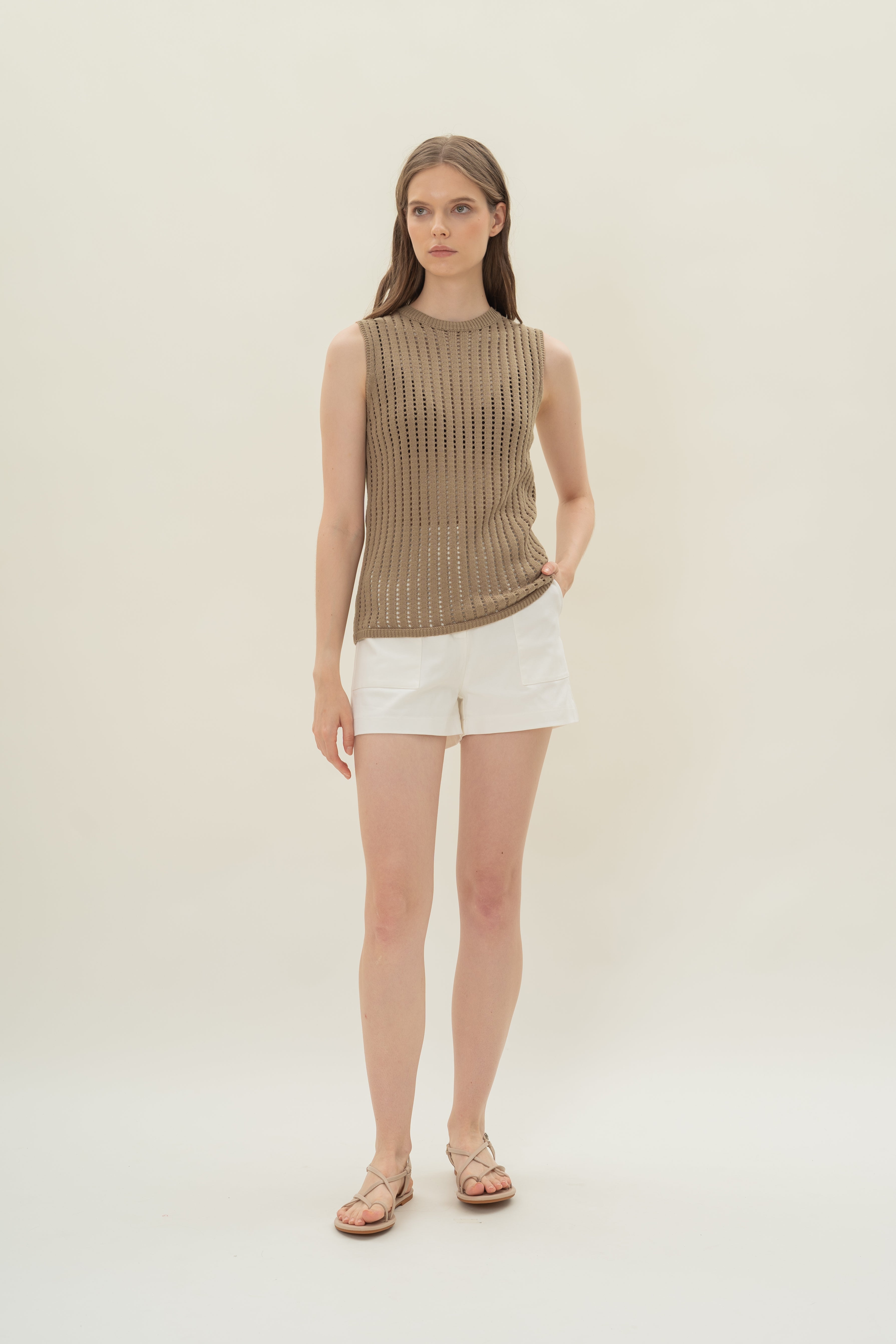 Open Knit Sleeveless Top in Ash