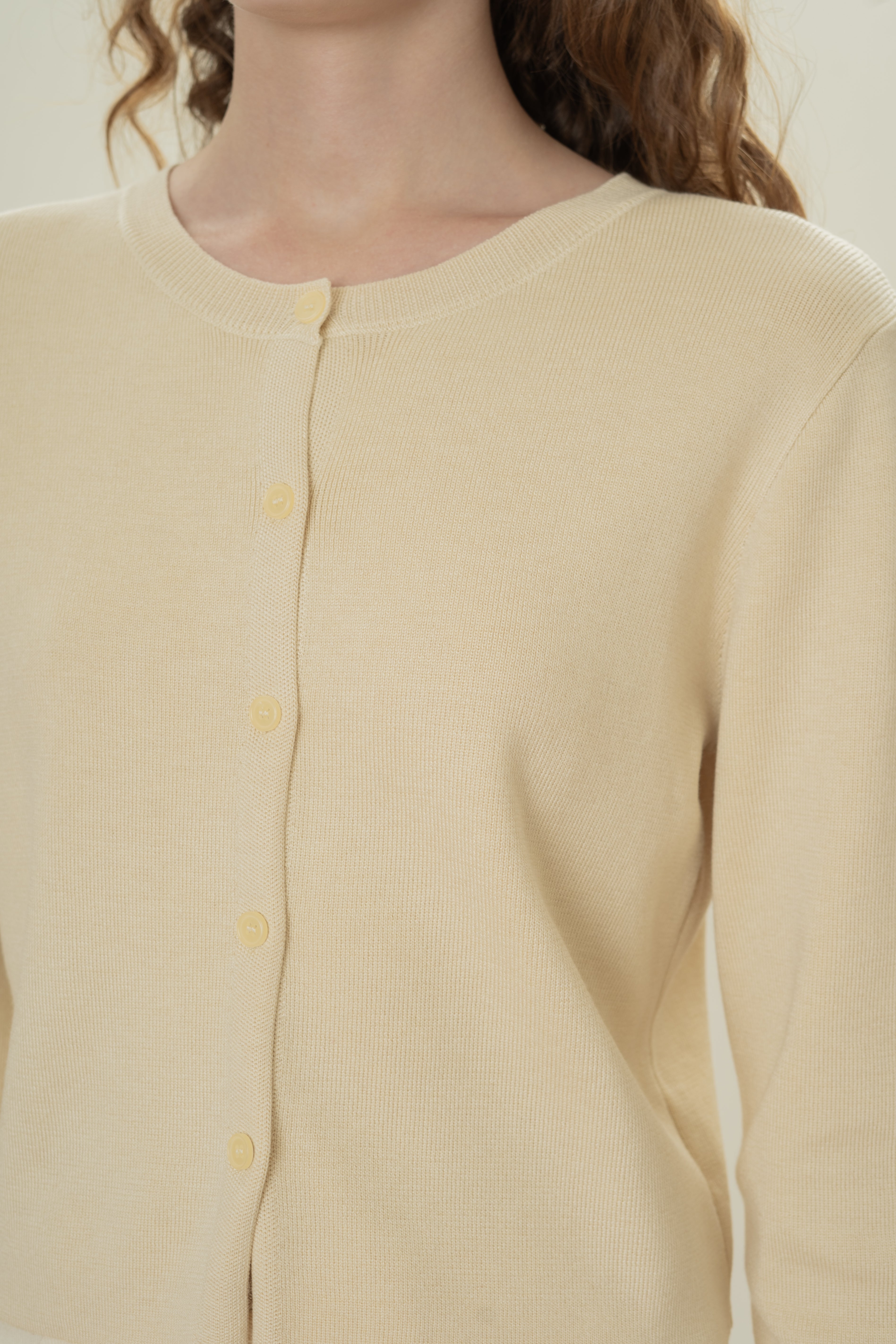 Round-Neck Knitted Cardigan in Natural