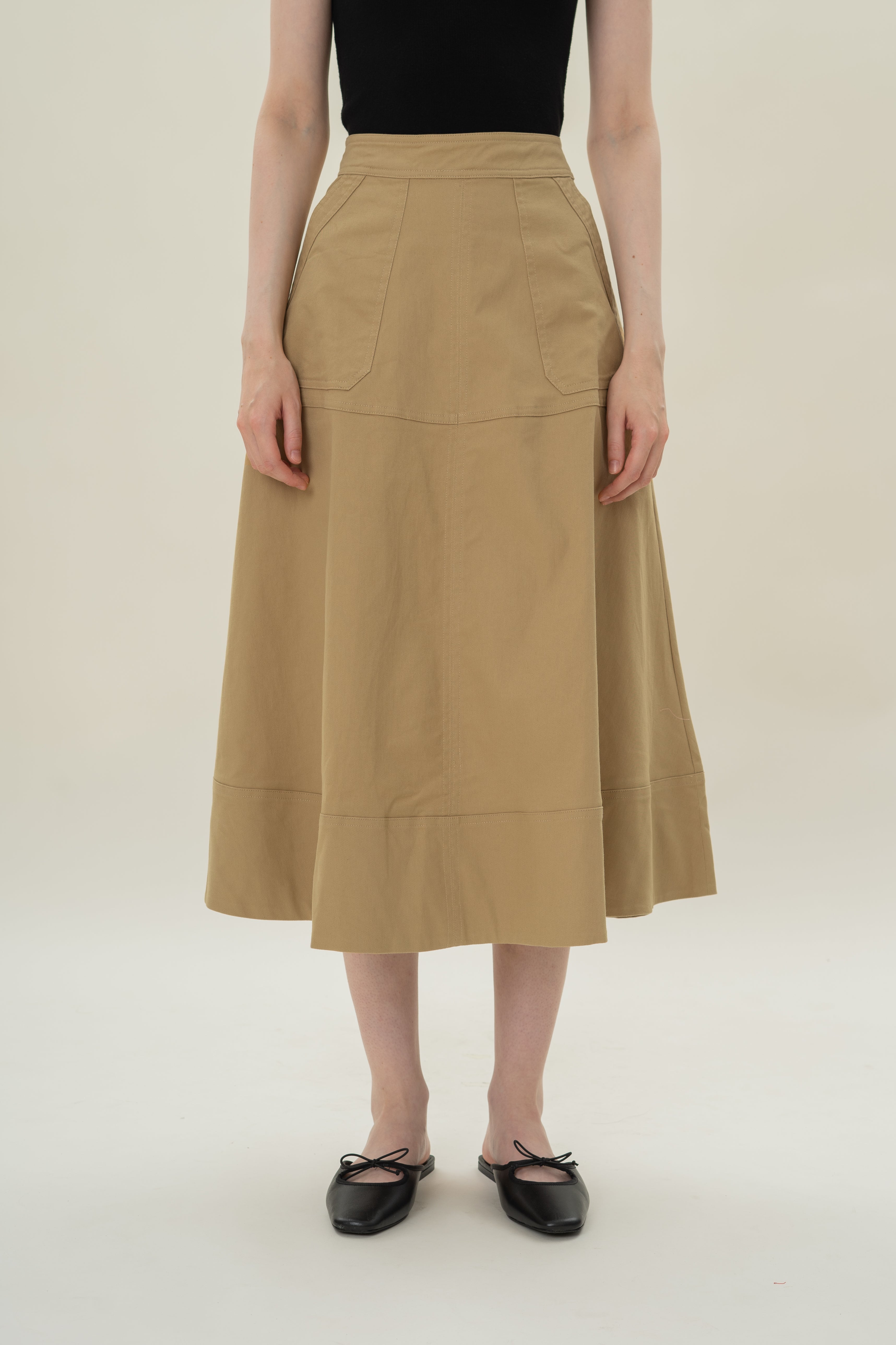A-line Skirt with Seam Detailing in Camel