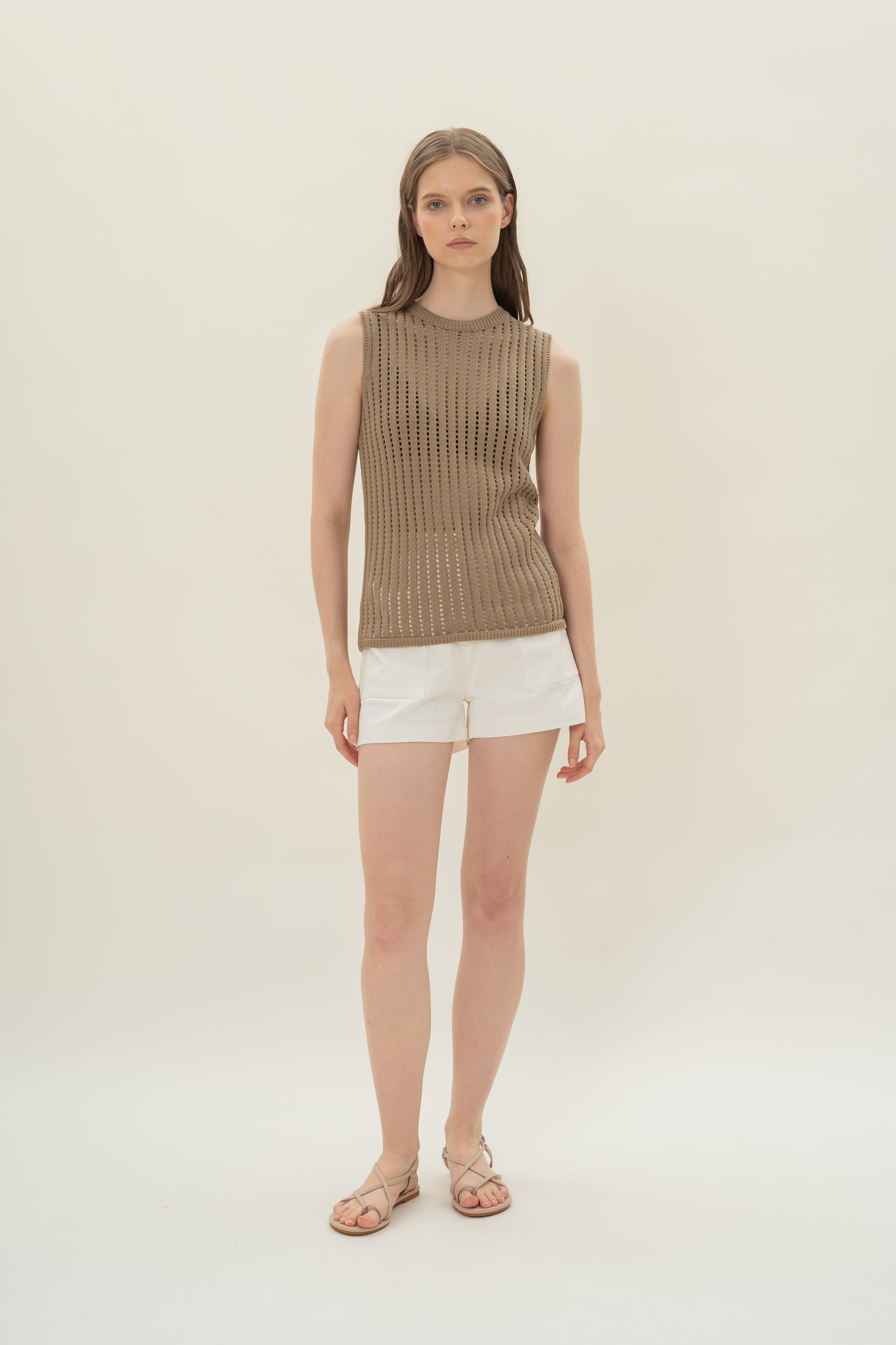 Open Knit Sleeveless Top in Ash