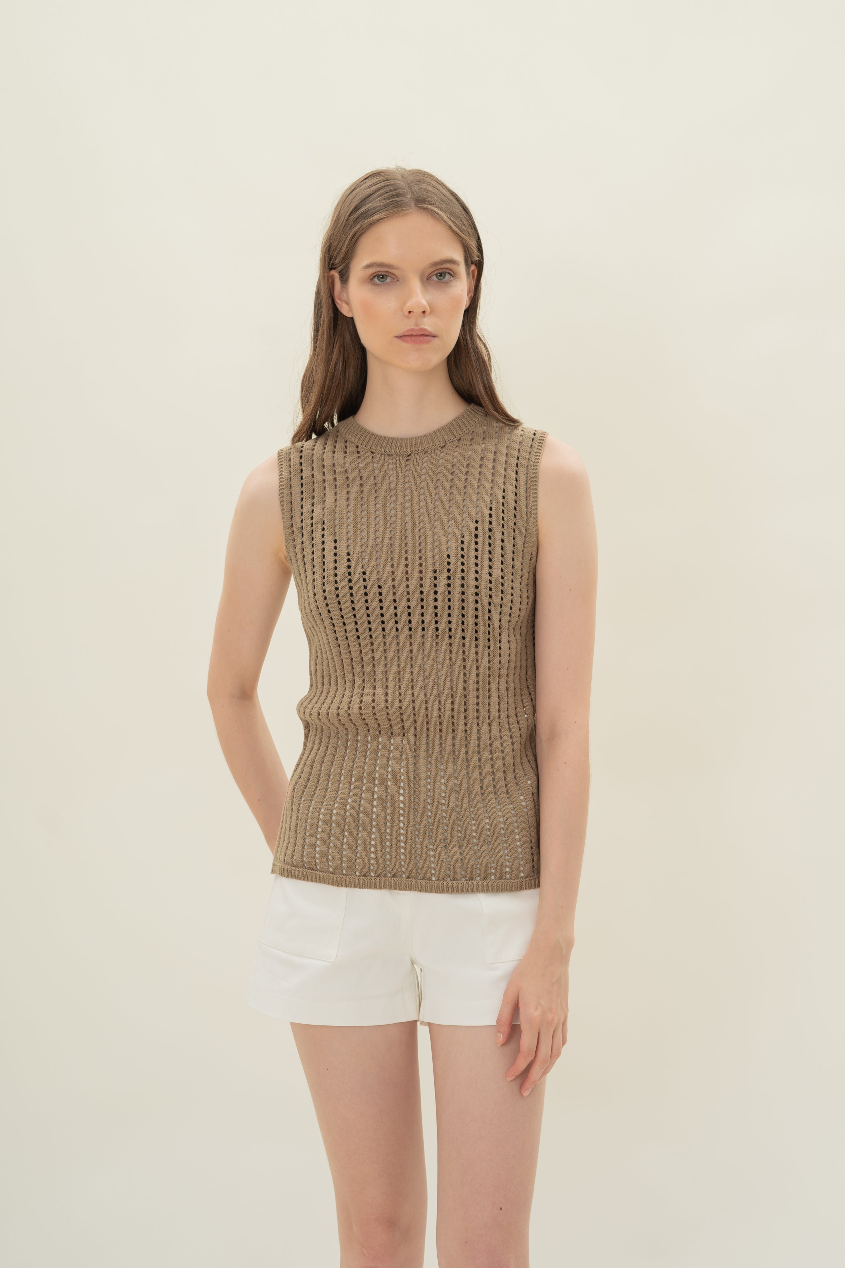 Open Knit Sleeveless Top in Ash