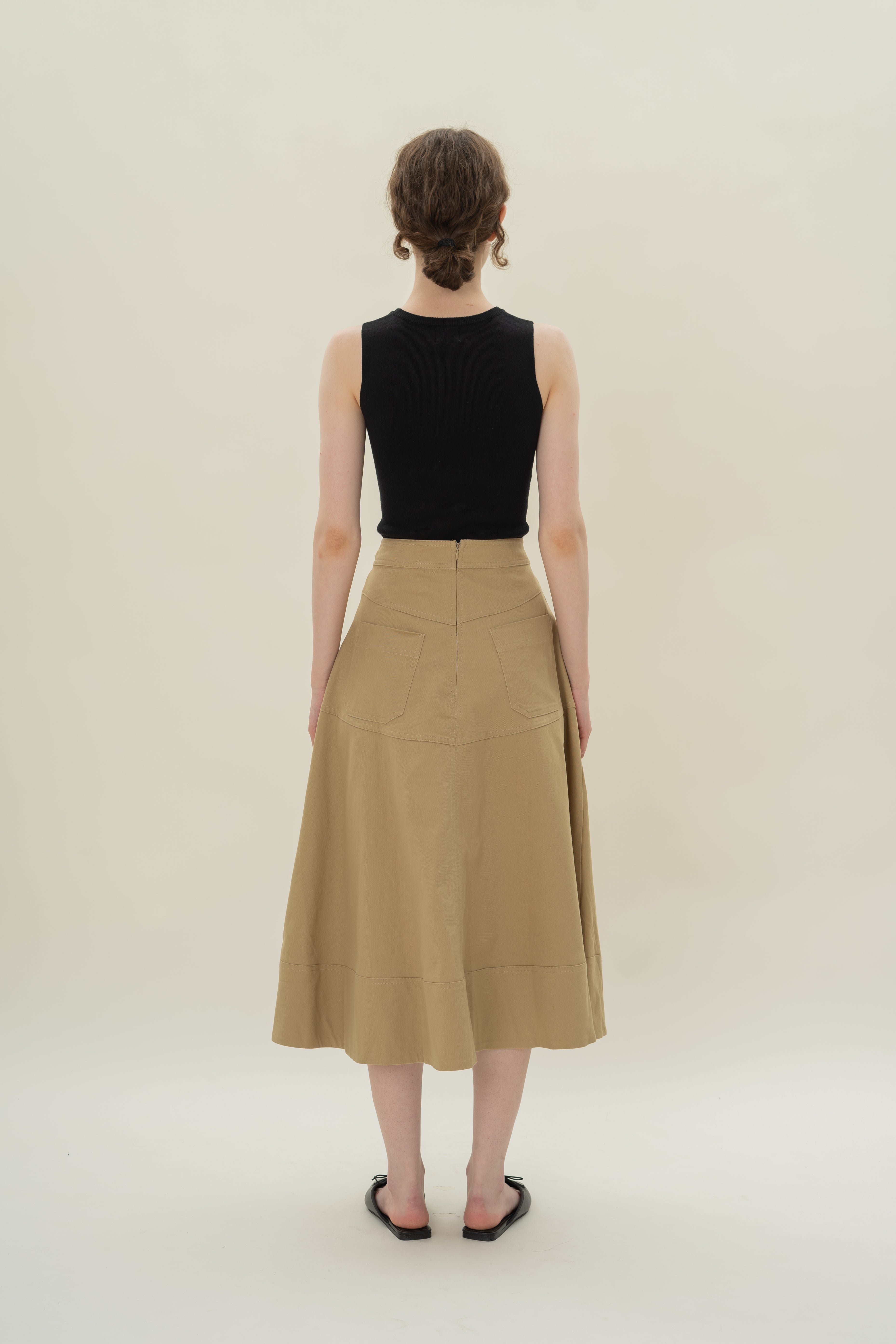 A-line Skirt with Seam Detailing in Camel