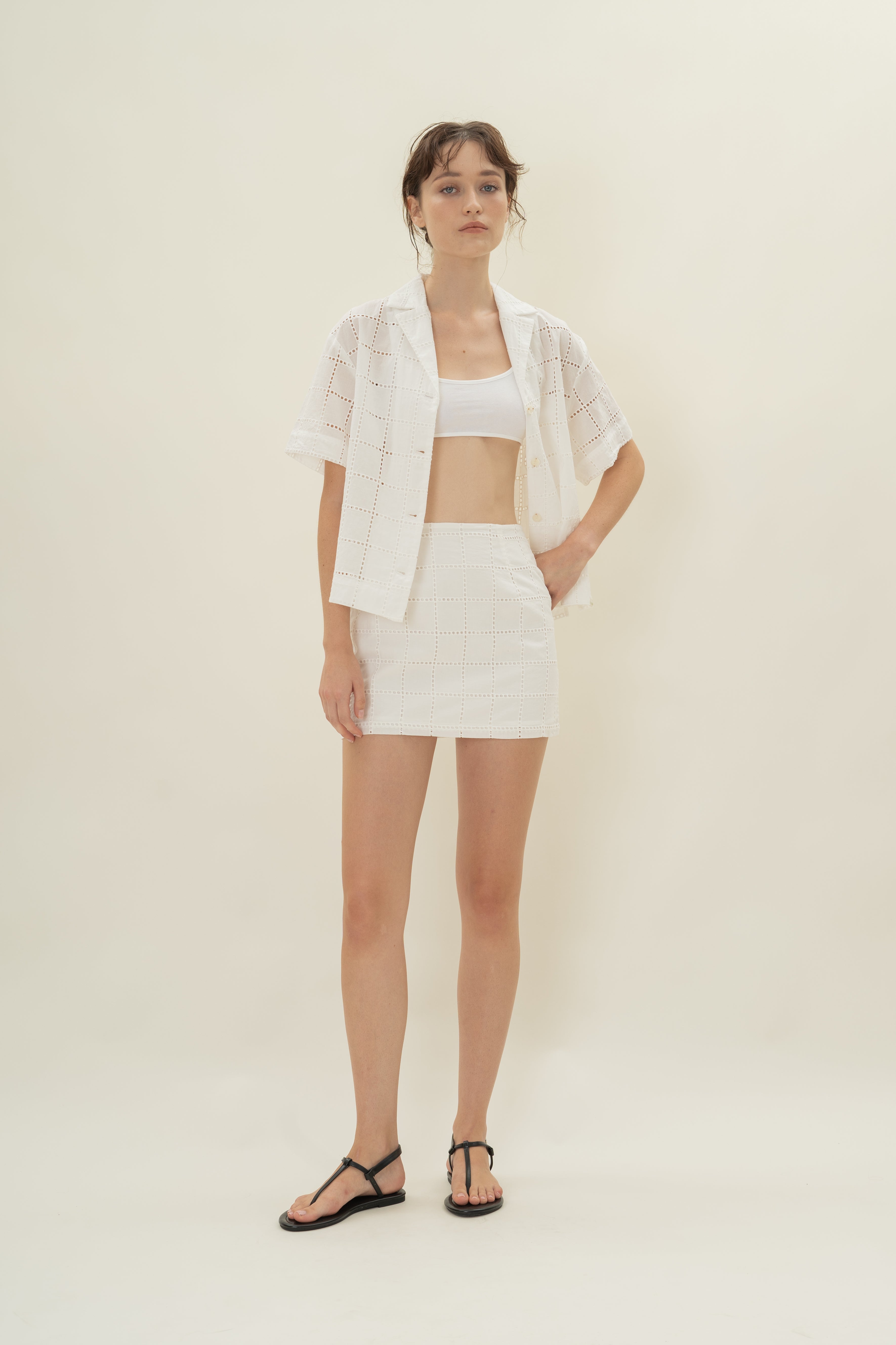 Cruise Short Sleeved Shirt in Square Broderie