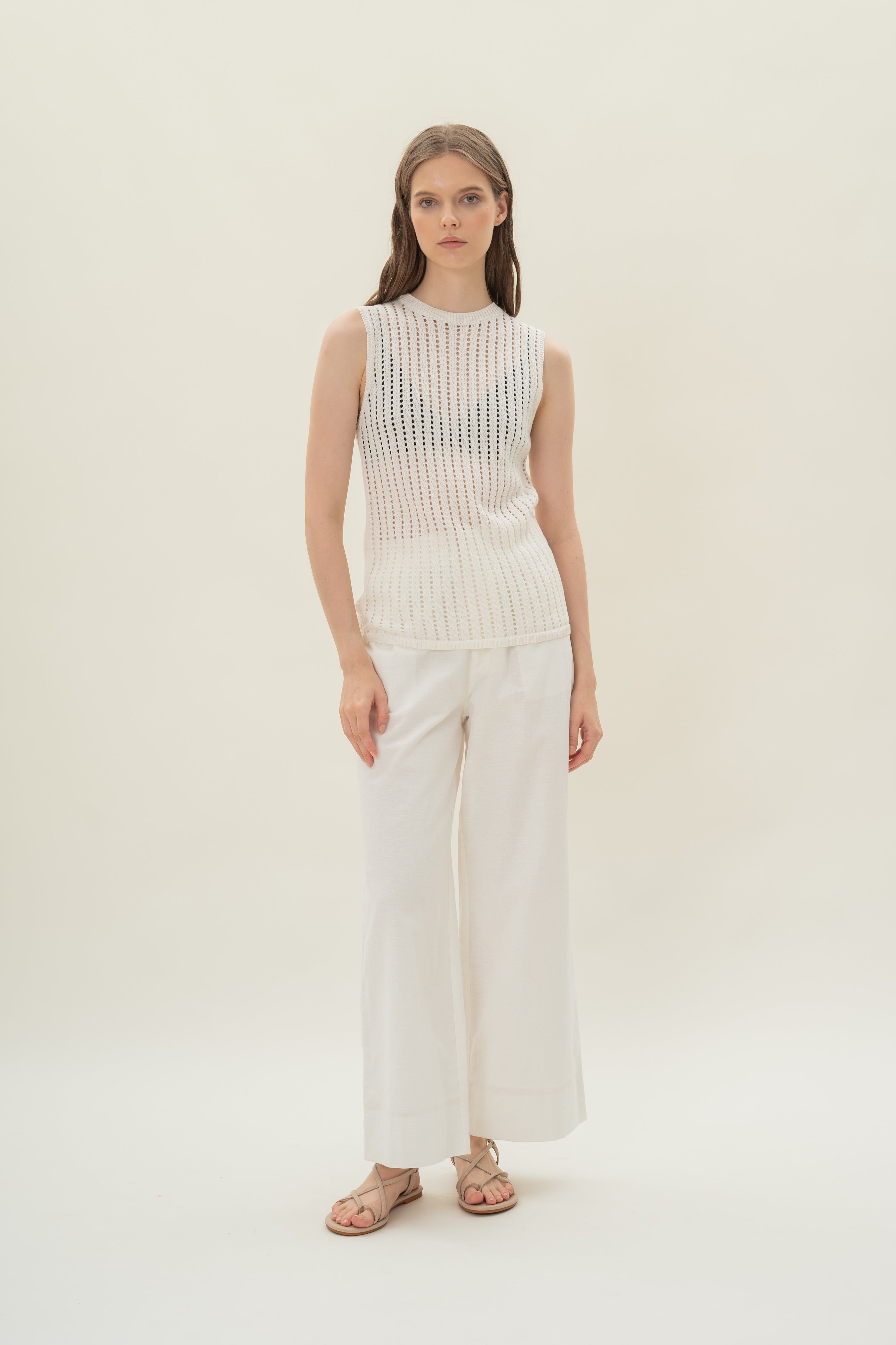 Open Knit Sleeveless Top in White