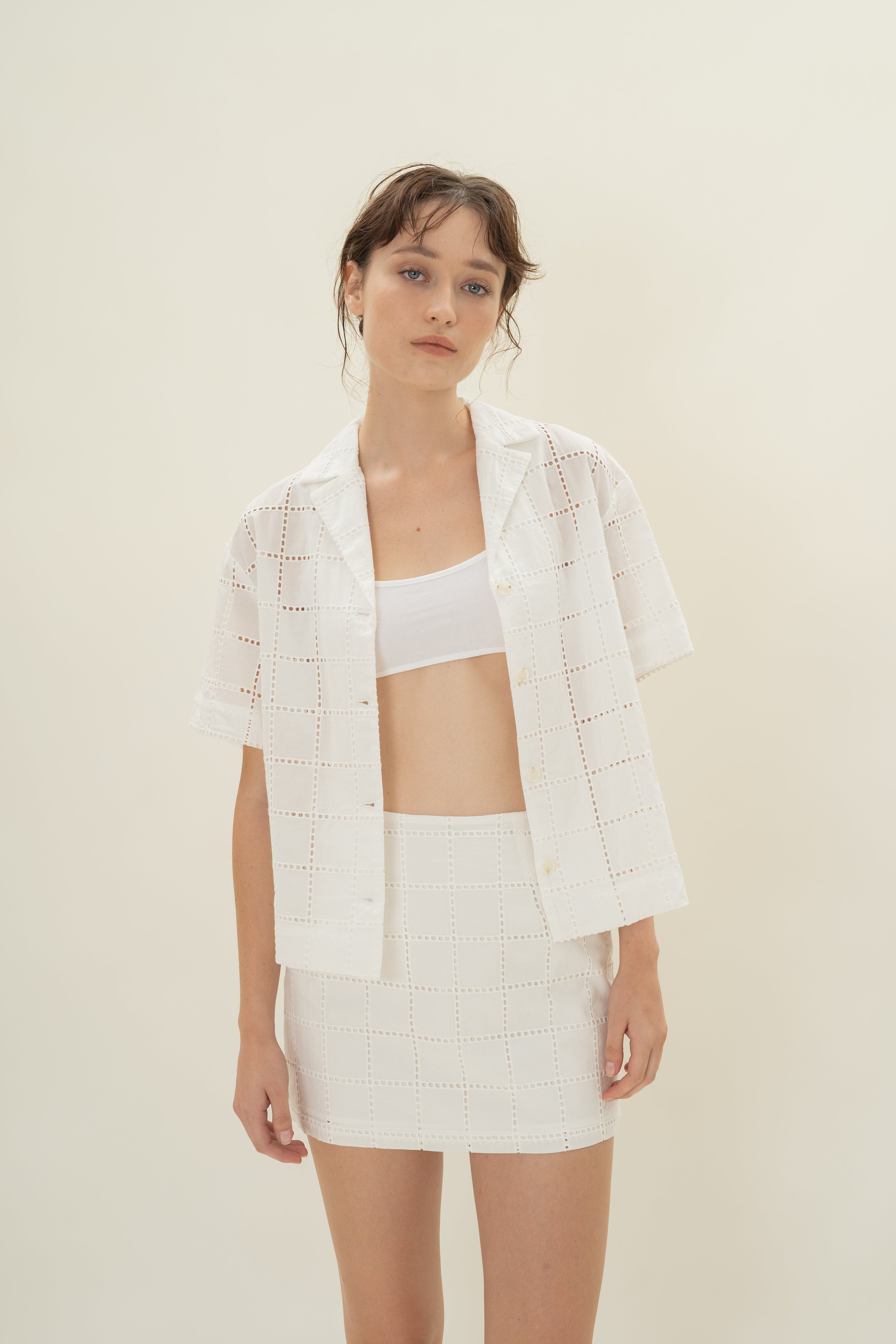 Cruise Short Sleeved Shirt in Square Broderie